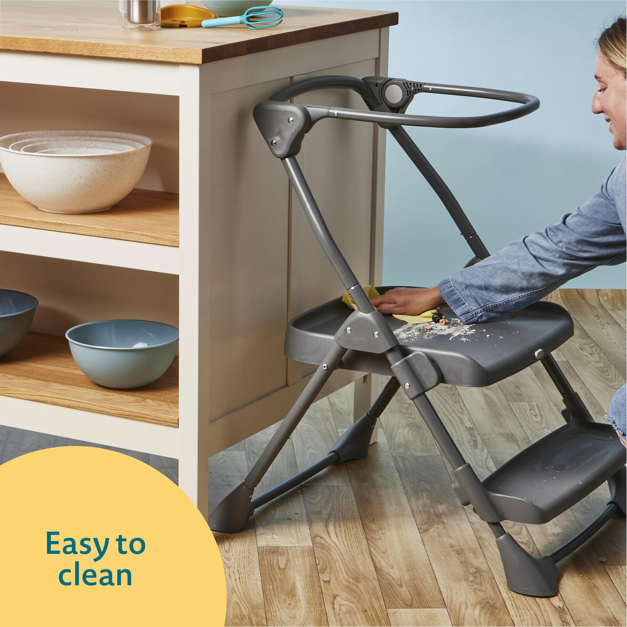 The First Years Convertible Baby High Chair & Toddler Step Stool - Foldable Adjustable 3-in-1 Grow with Me Highchair - Easy Clean Kitchen Helper Stool for Babies & Kids - Perfect for Feeding, Learning & Playtime