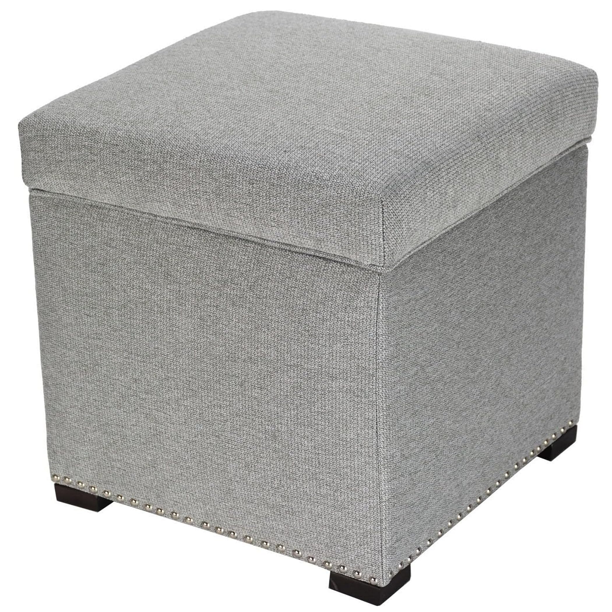 MJL Furniture Designs Tami Square Fabric Upholstered Storage Ottoman with Removable Cushion - Stone Gray - Versatile Living Room Footrest, Coffee Table & Hidden Storage Solution
