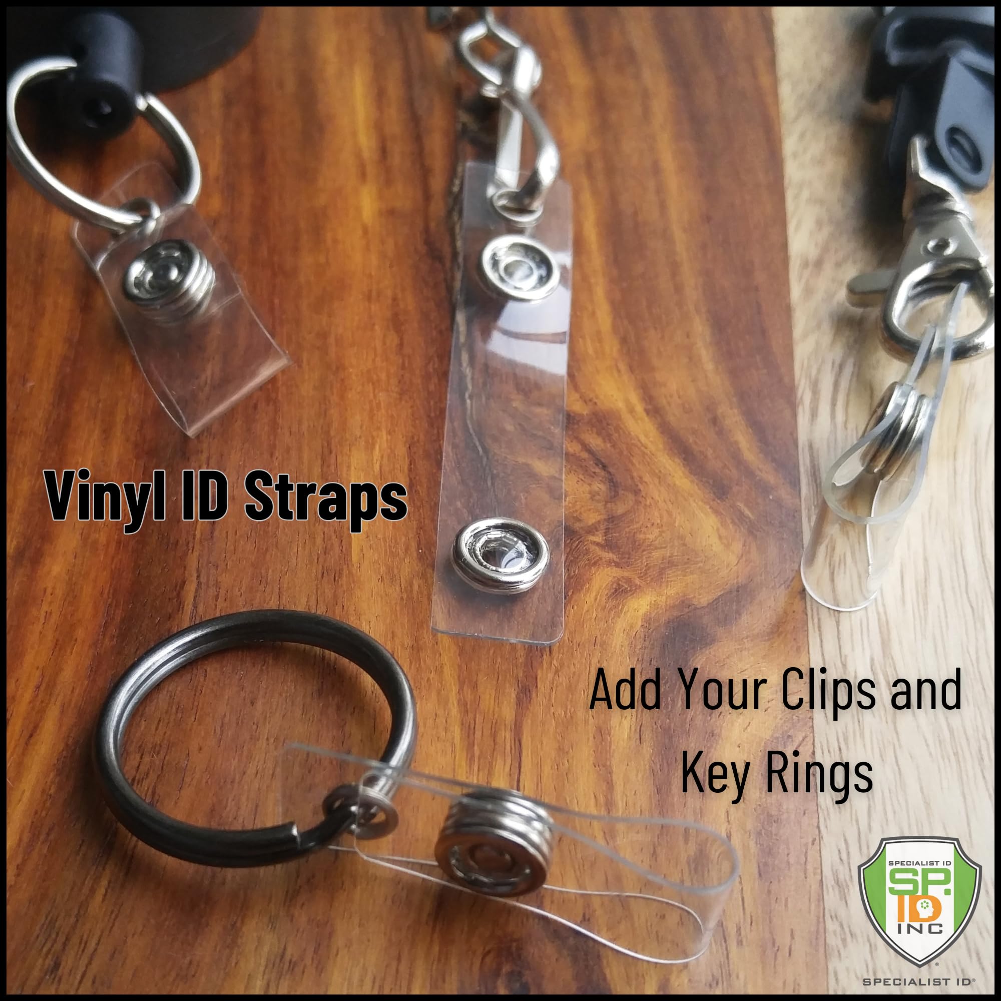 25 Pack Clear Vinyl ID Badge Holder Straps with Snap - for Lanyards & Key Rings - Office & Event Use