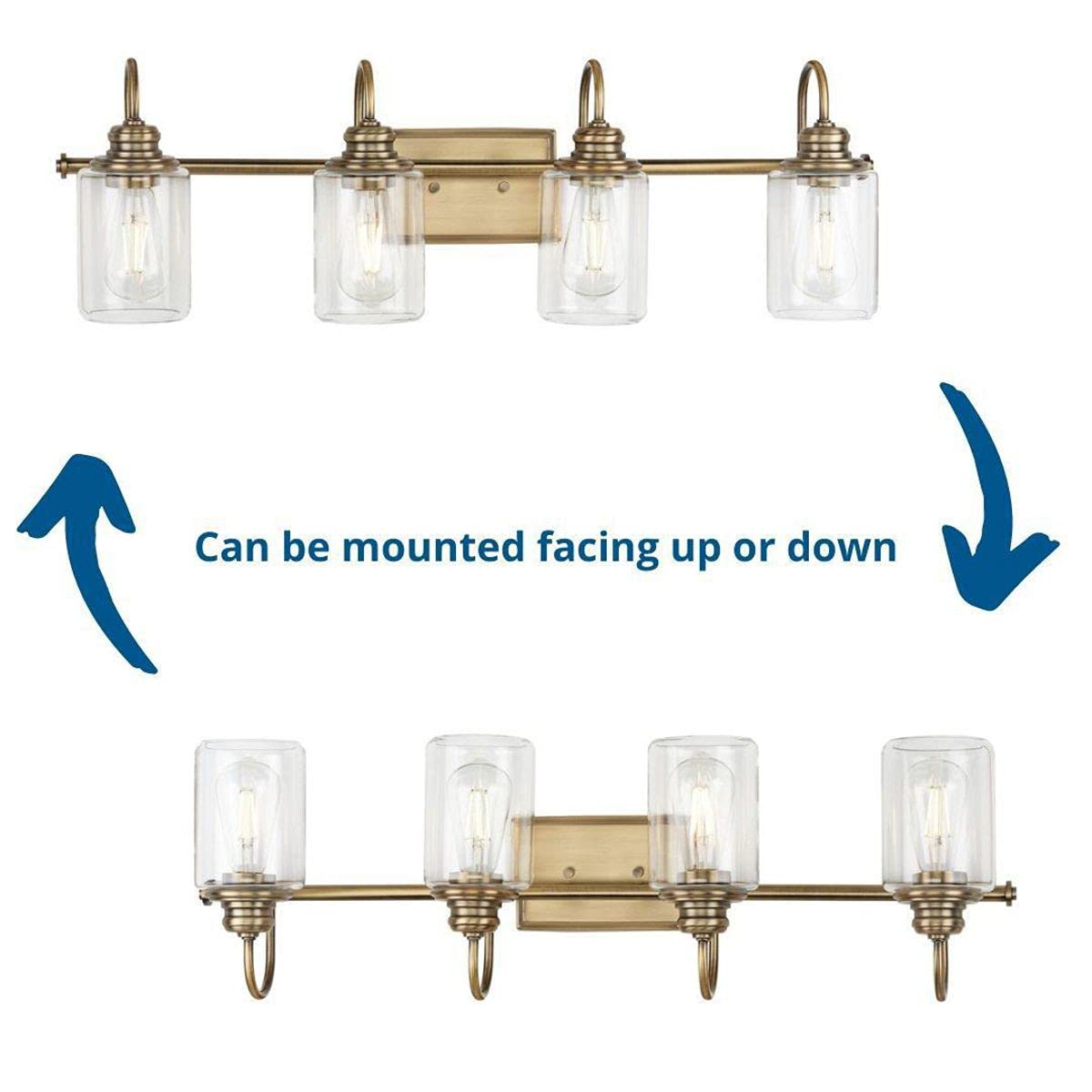 Progress Lighting Aiken Collection 4-Light Vintage Brass Vanity Light with Clear Glass Shades - Perfect for Bathroom, Powder Room, and Dressing Area Lighting
