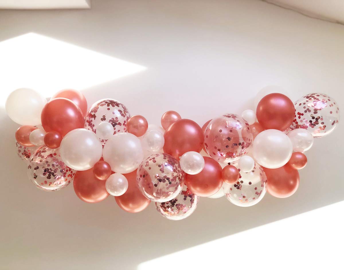 Rose Gold Balloon Garland Kit - 2m/6.6ft Rose Gold Confetti Balloons for Wedding, Engagement, Bridal Shower, Birthday Party, Baby Shower & Photo Backdrop Decor - Perfect for Venue Decoration & Party Decorations