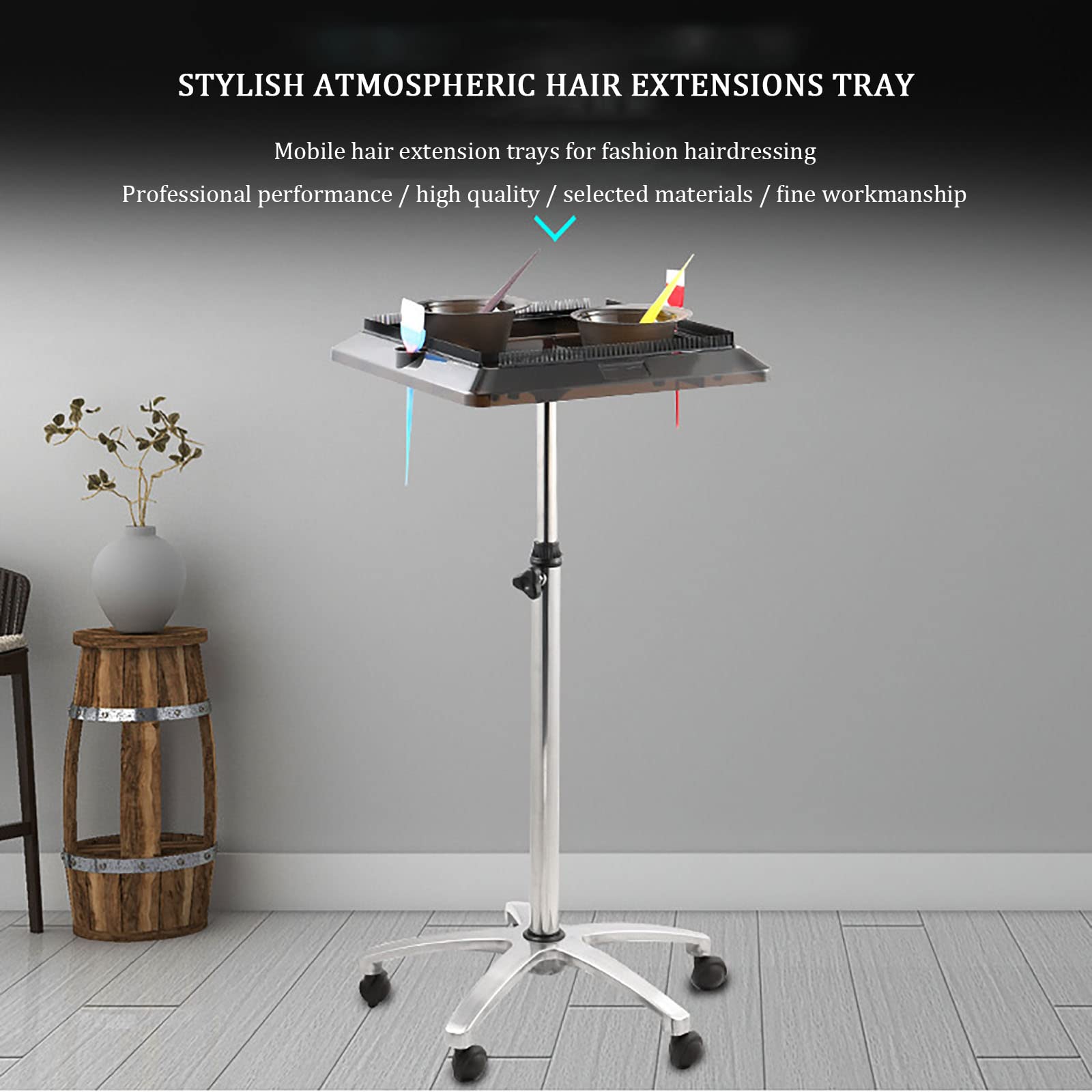 Professional Salon Tray Cart with Wheels - Adjustable Height Aluminum Wig & Hair Extension Trolley for Hairstylists - Perfect for Salon Services, Home Use & Mobile Styling