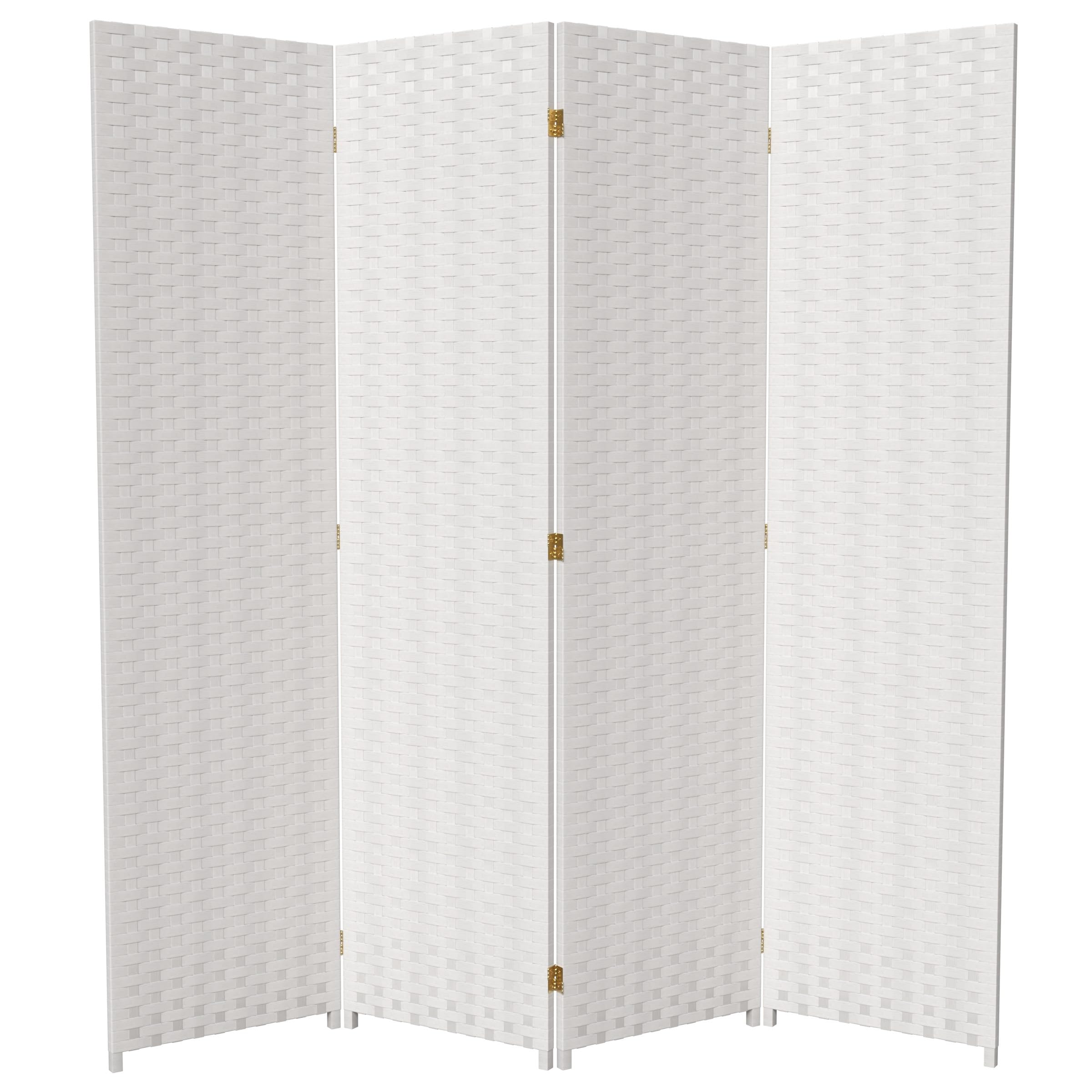 6 ft. Tall White Woven Fiber 4-Panel Room Divider - Red Lantern Style Asian Decor for Living Room, Bedroom & Office Partition