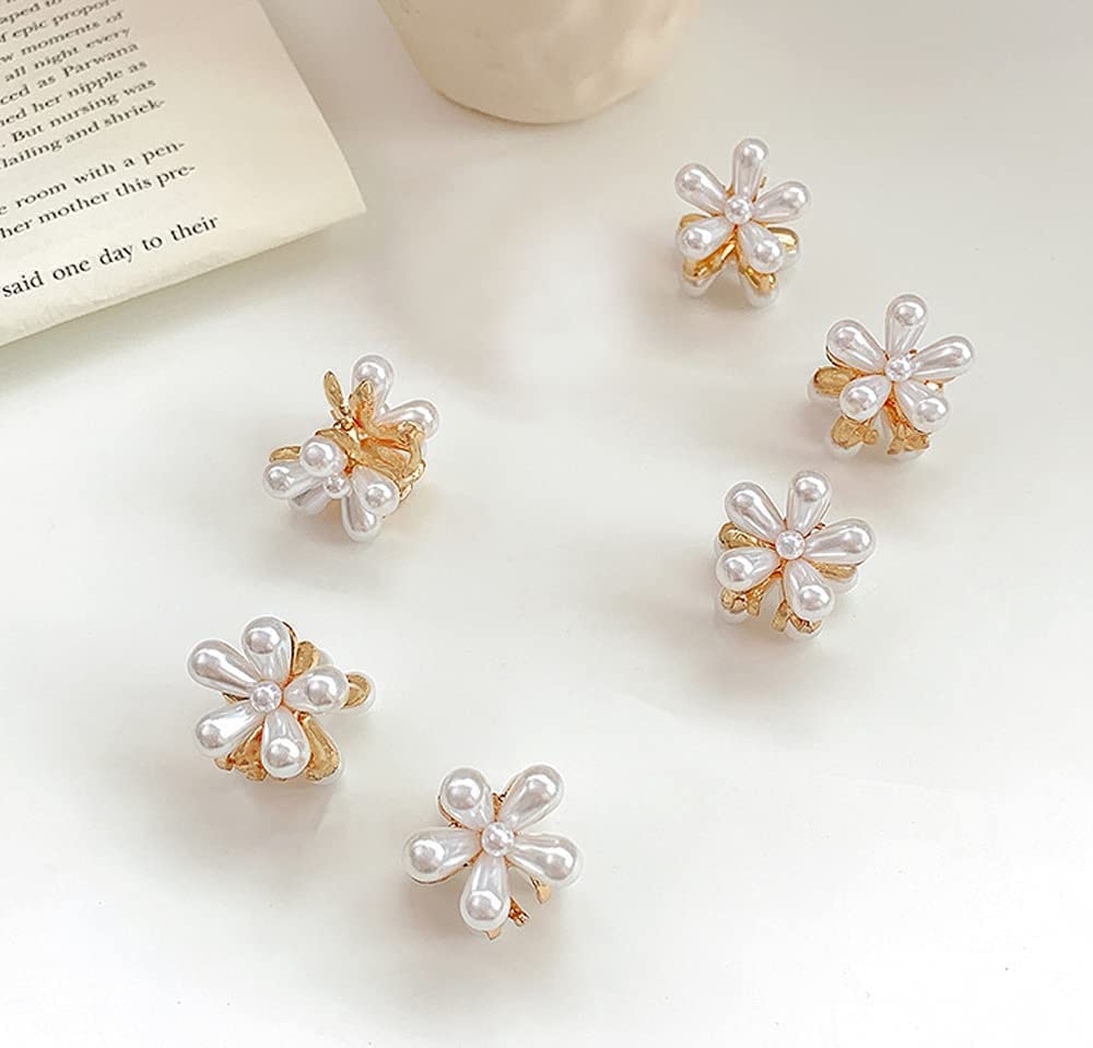 Kidzoo 6pcs Mini Pearl Hair Clips for Women & Girls - Sweet Artificial Pearl Barrettes & Flower Hair Pins - Perfect for Weddings, Parties & Everyday Use | Hair Accessories for Bridal, Prom, School & Office Styles