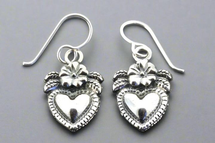 Heart & Flower Drop Earrings - Sterling Silver Dangle Earrings for Women, Elegant Gift for Valentine's Day, Anniversary or Special Occasion