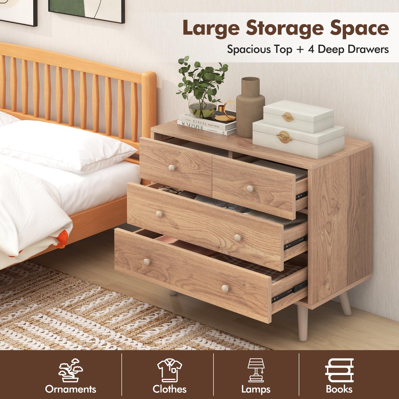 Giantex 4-Drawer Storage Cabinet with Anti-Tip Safety Device & Easy-Grip Handles - Modern End Table, Console Cabinet for Living Room, Hallway, Bedroom - Perfect for Organizing Toys, Blankets, Books & Home Essentials