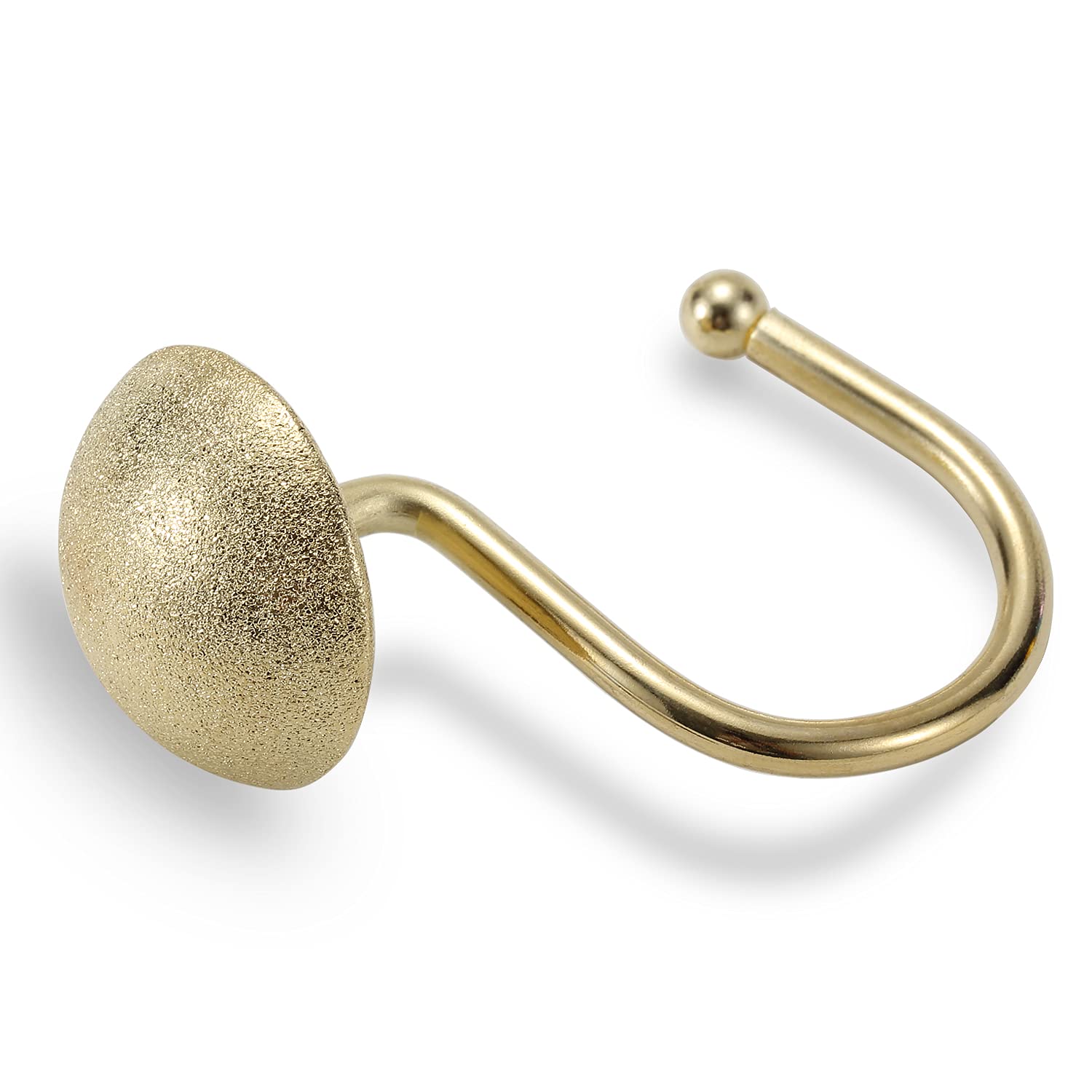 CHICTIE 12-Pack Gold Shower Curtain Hooks - Brass Decorative Rings with Bling Hemisphere Design, Rustproof Metal Hangers for Bathroom Curtain Rods | Elegant Bathroom Accessories for Home & Hotel Decor
