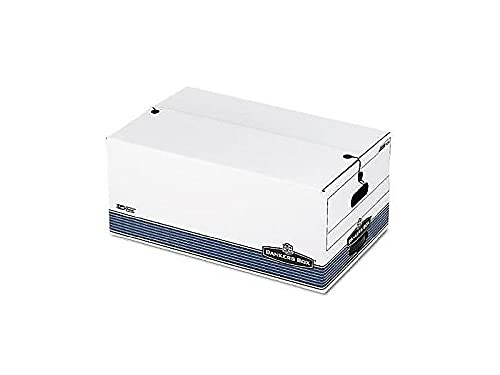 Bankers Box 0070503 STOR/FILE Legal Size Storage Box with String and Button Closure - White/Blue (4-Pack) - Perfect for Office Document Organization and File Storage