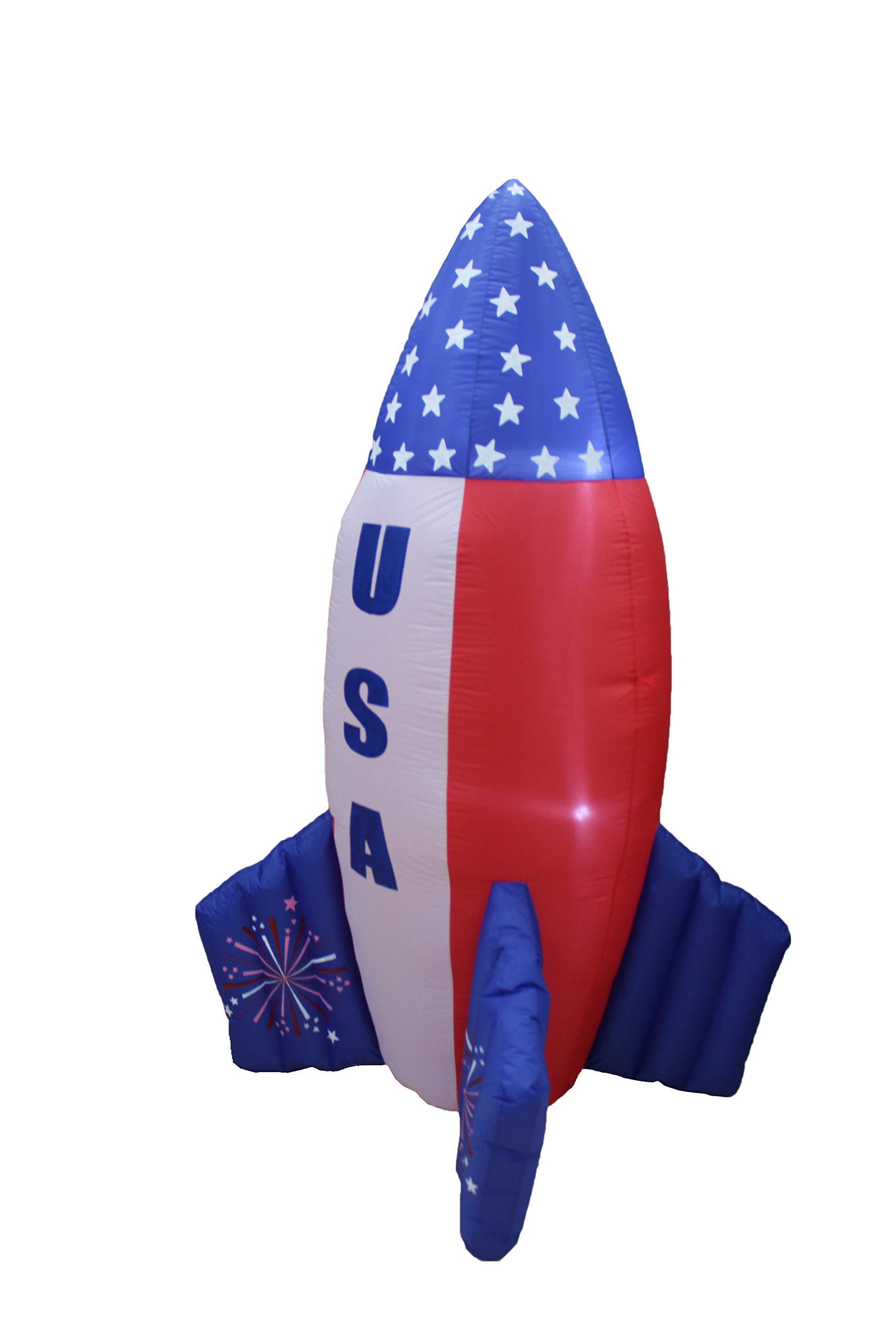 Patriotic Birthday Party Decorations Bundle - 6ft Inflatable USA Flag Rocket & Happy Birthday Cake with LED Lights - Perfect for 4th of July, Independence Day & Birthday Celebrations
