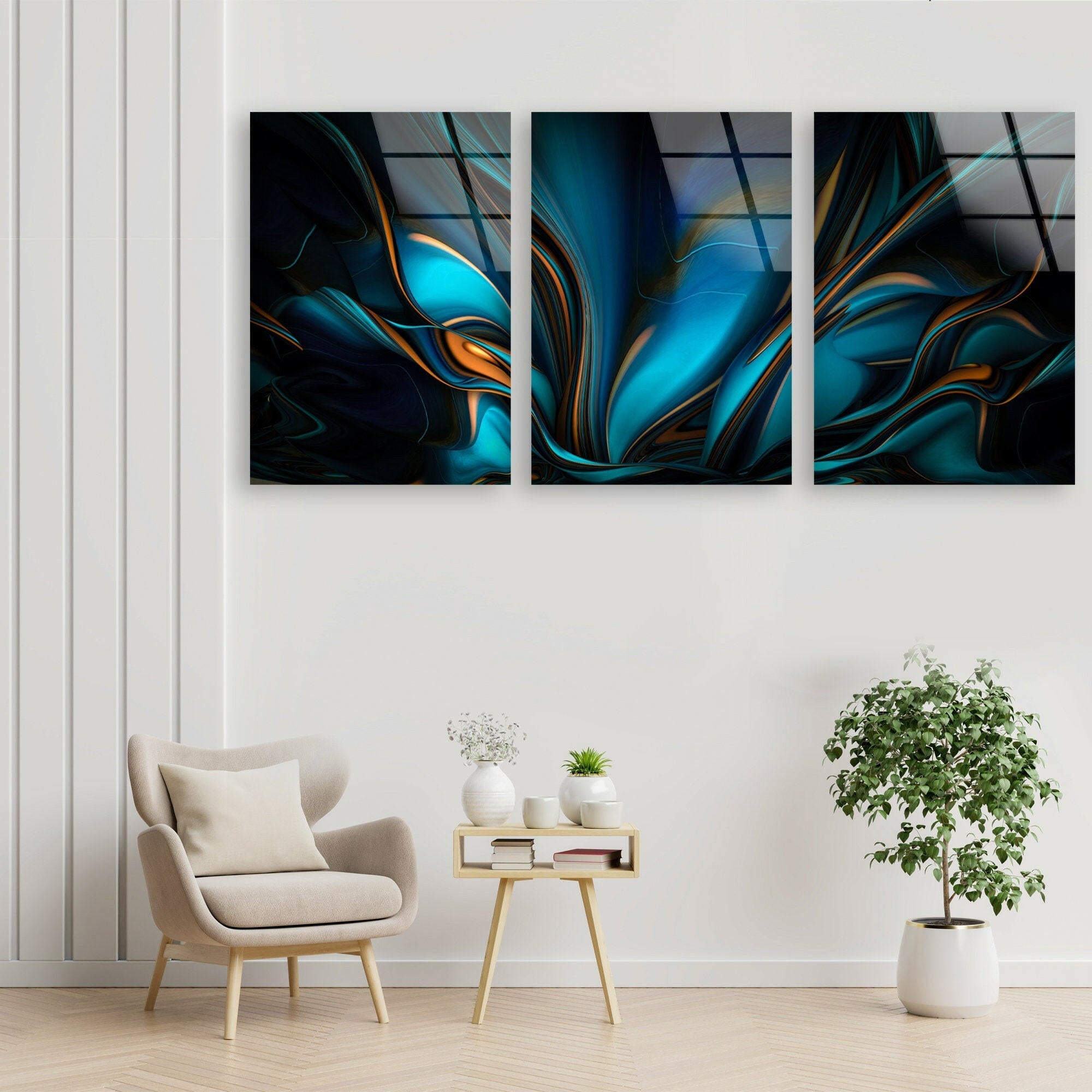 Abstract Blue and Orange Glass Wall Art - Modern Home Decor for Living Room, Bedroom & Office