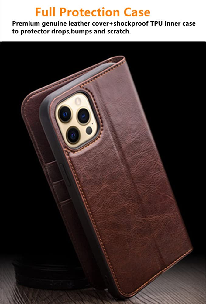 Luxury Genuine Leather iPhone 13 Pro Max Wallet Case – Handmade Flip Cover with Card Slots, Kickstand & Durable Frame | Business & Fashion Accessory for iPhone 13 Pro Max 6.7