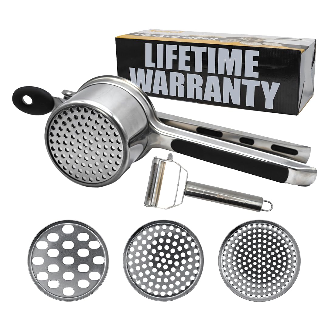Stainless Steel Potato Ricer 15 oz - Heavy Duty Potato Masher for Creamy Mashed Potatoes - Kitchen Tool for Perfect Puree, Baby Food & Juicing - Ideal for Home Cooking & Professional Kitchens