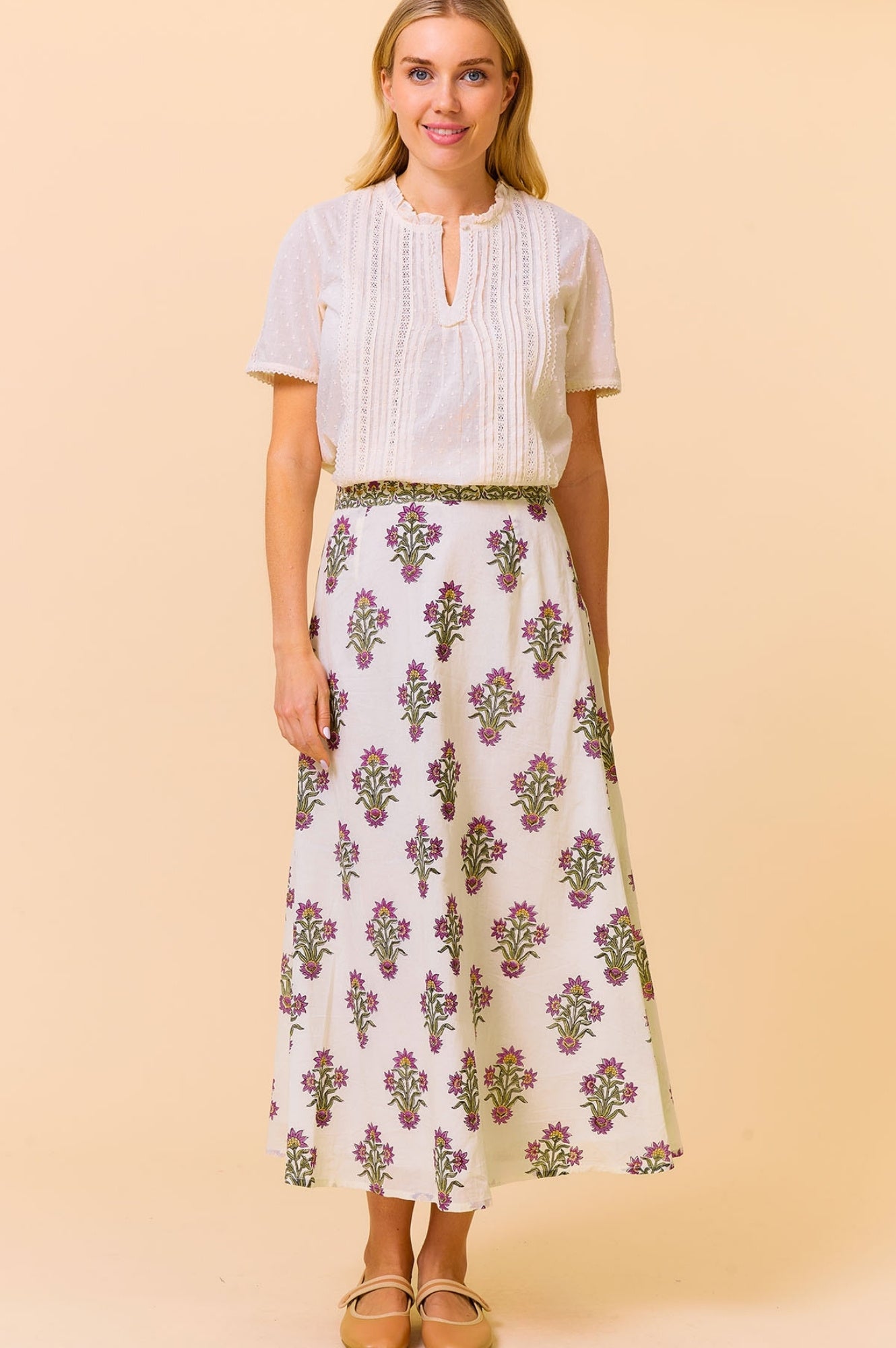 Vienna Short Sleeve Blouse for Women - Soft Cream Top with Floral Embroidery - Perfect for Summer Outfits, Office Wear & Casual Dates