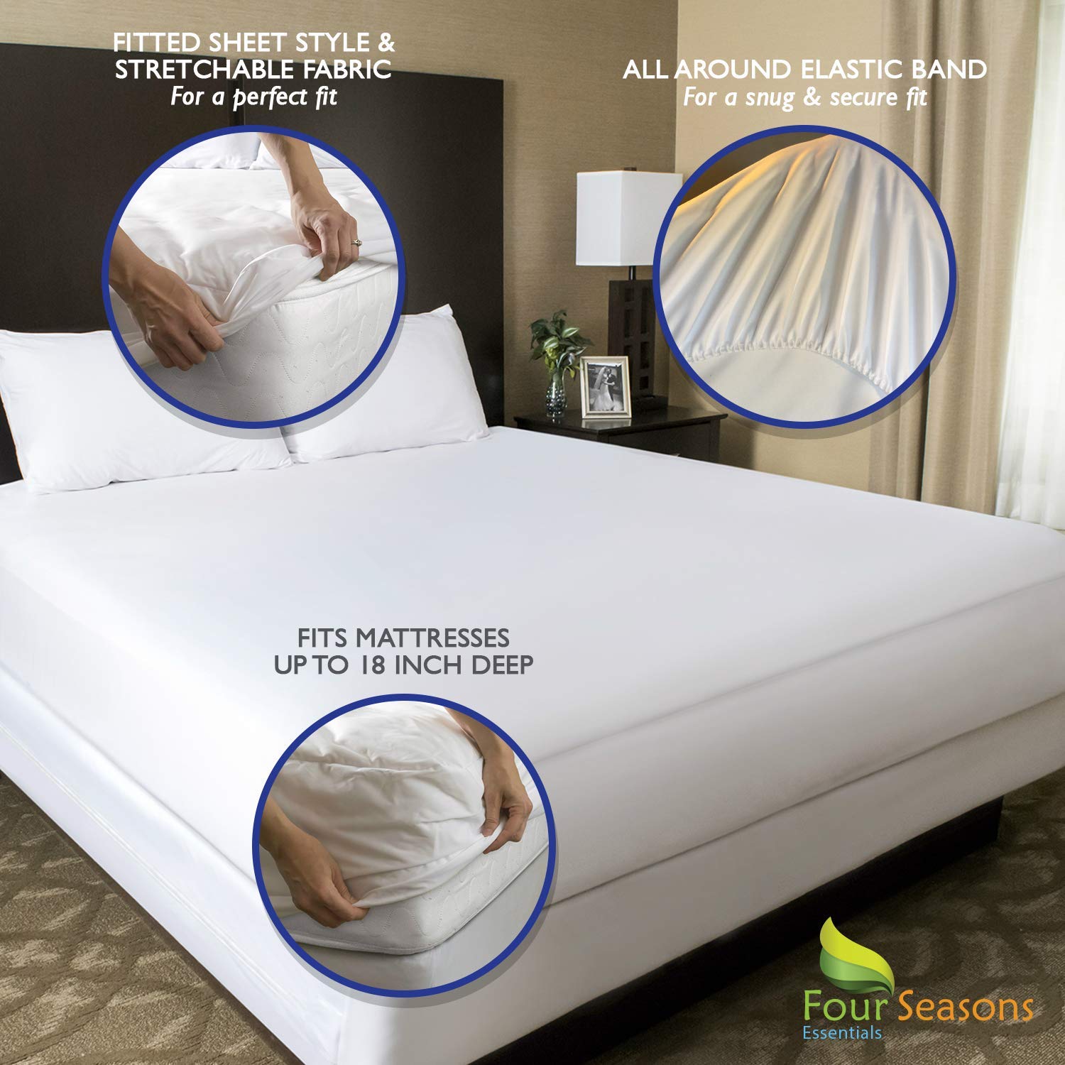 Queen Size Fitted Sheet & Waterproof Pillow Protectors Set (4PC) - Soft Breathable Mattress Cover & Pillow Cases for Bedroom Comfort, Hotel Style Luxury Bedding Essentials for Home, Guest Room or Dorm