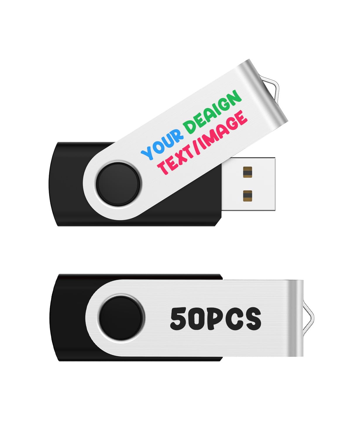 Custom Logo 2GB USB Flash Drives 50 Pack - Bulk Personalized Thumb Drives with Your Branding, USB 2.0 Memory Sticks for Promotional Gifts, Corporate Events & Business Giveaways (Black)