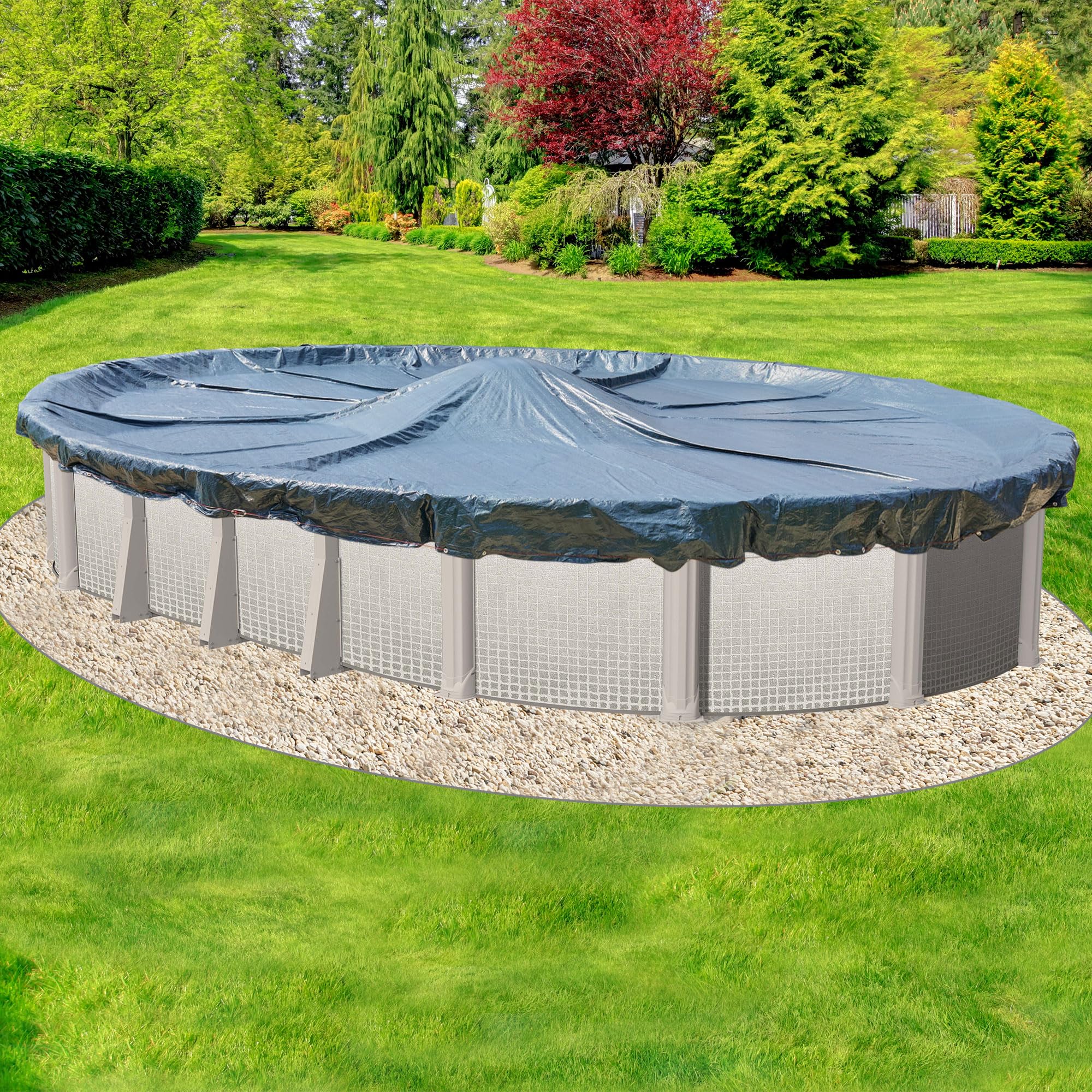 Doheny’s Heavy-Duty Winter Pool Cover for Above Ground Pools - 21' x 41' Oval Solid Design with 10-Year Tear-Resistant Weave | Best Commercial-Grade Protection for Winter | Perfect for Snow, Ice, and Debris Protection in Cold Climates