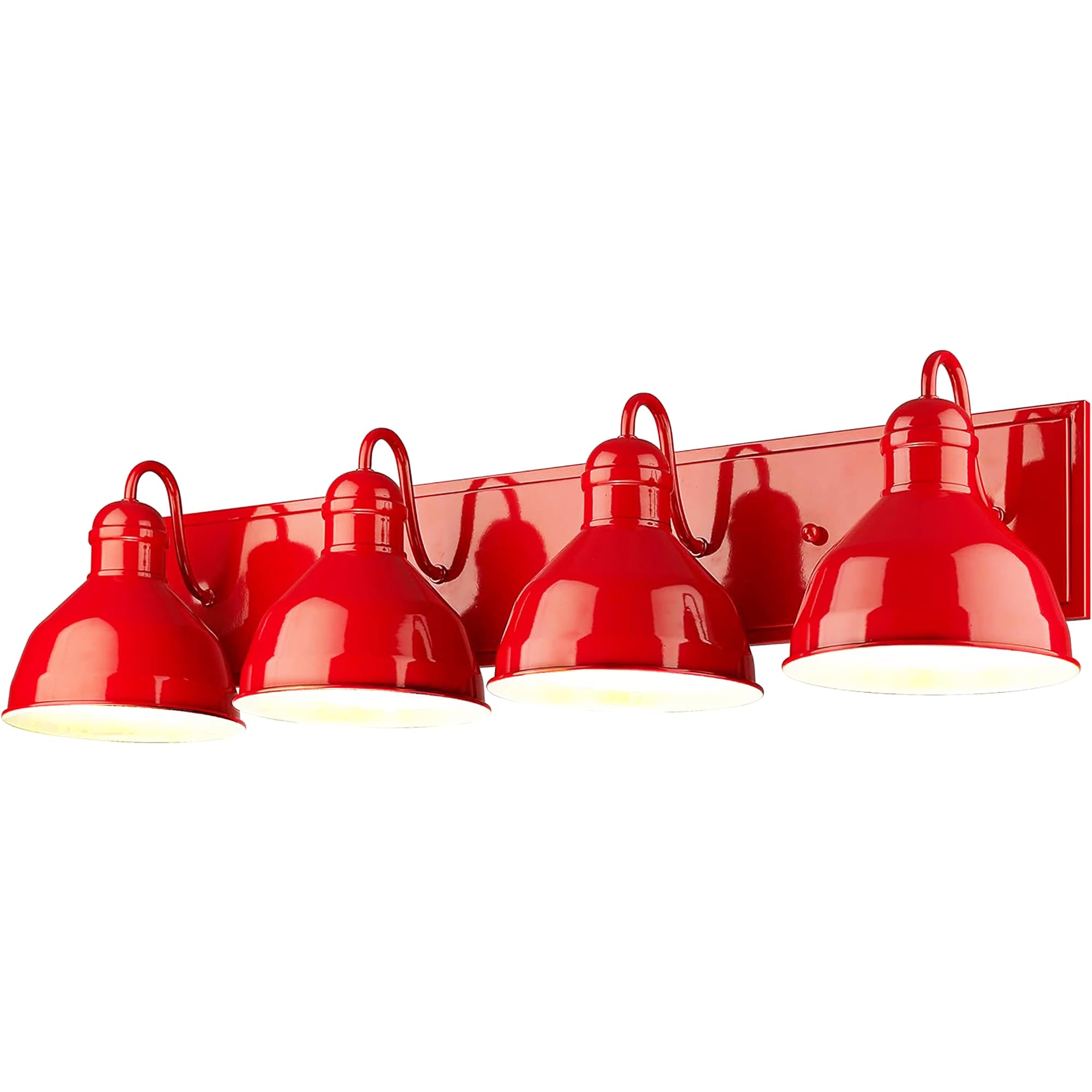 Modern Farmhouse Barn Light Fixture - 4-Light Glossy Red Metal Wall Sconce for Bathroom Vanity, Bedroom & Entryway Lighting | Rustic Industrial Ceiling/Wall Mount Lamp for Home Decor
