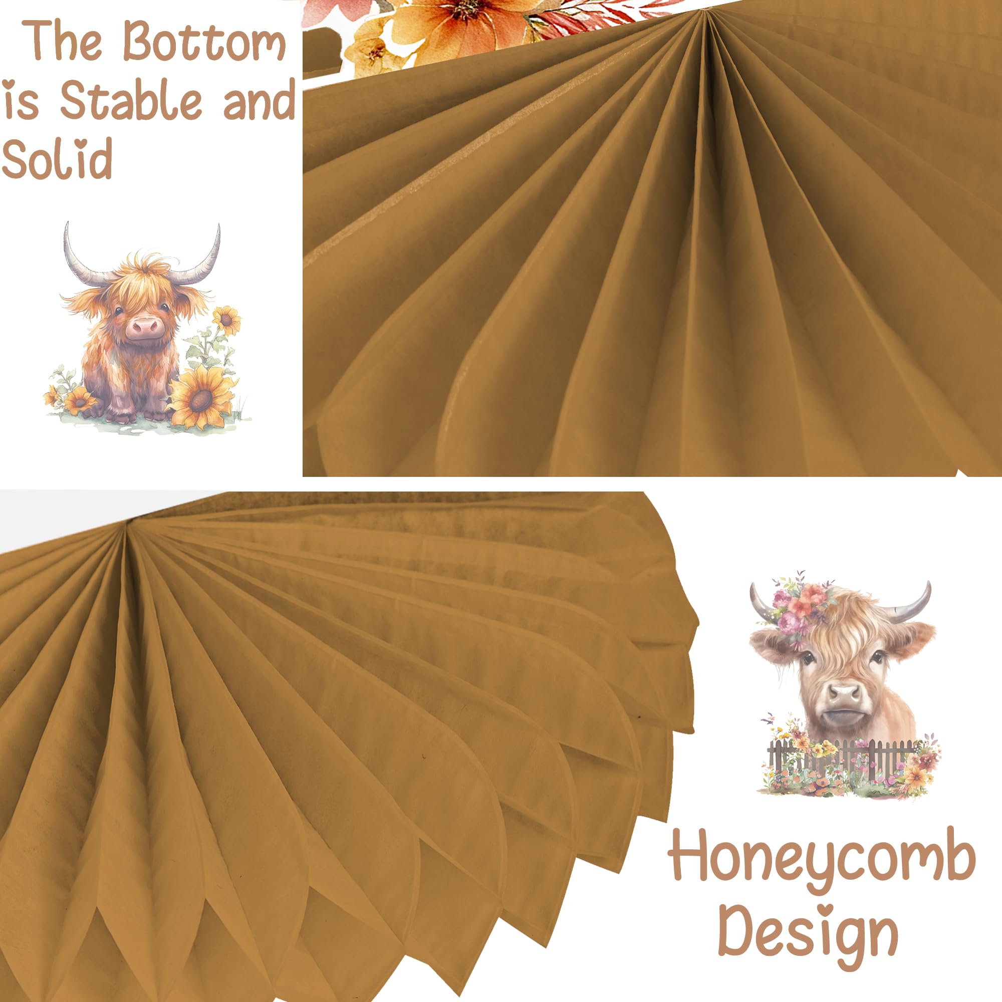 11pcs Highland Cow Honeycomb Centerpieces - Western Cow Themed Party Decorations for Birthday & Baby Shower | Farmhouse Table Decor, Rustic Wedding, Nursery Room Wall Art