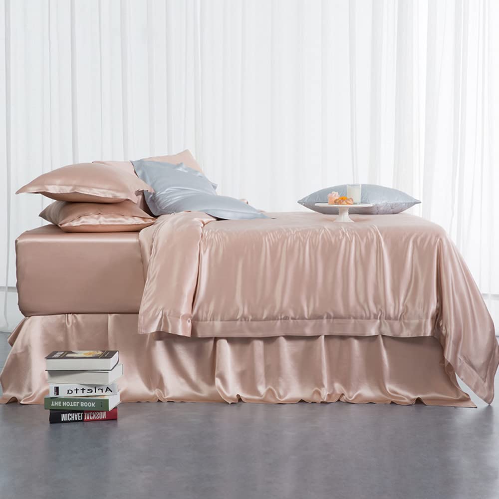 Orose 4PCs 22 Momme Mulberry Silk Sheets Bed Set - Charmeuse Seamless Deep Pocket Fitted Sheet, Pillowcases & Flat Sheet (California King, Rose Pink) | Luxury Soft Bedding for Master Bedroom, Hotel & Spa