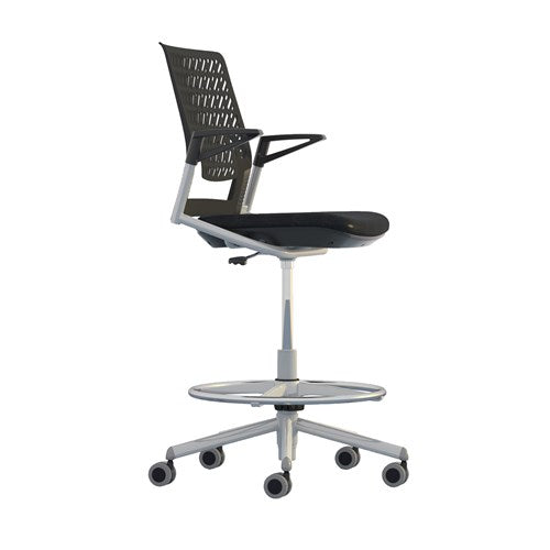 Safco Thesis Extended Height Vinyl Task Stool Chair - Adjustable Office Stool with Back Support KSX1SBBLK - Perfect for Home Office, Kitchen Counter, and Salon Workstations