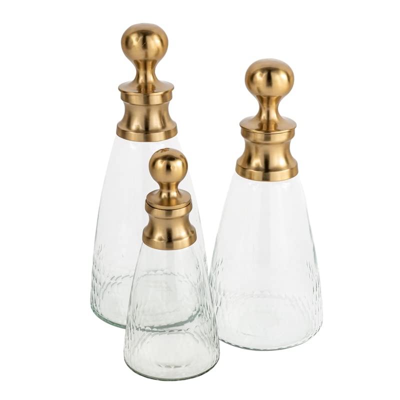 GILD Design House Vivienne Decorative Glass Bottles Set of 3 - Elegant Home Decor for Centerpieces, Wedding Decorations & Bathroom Storage