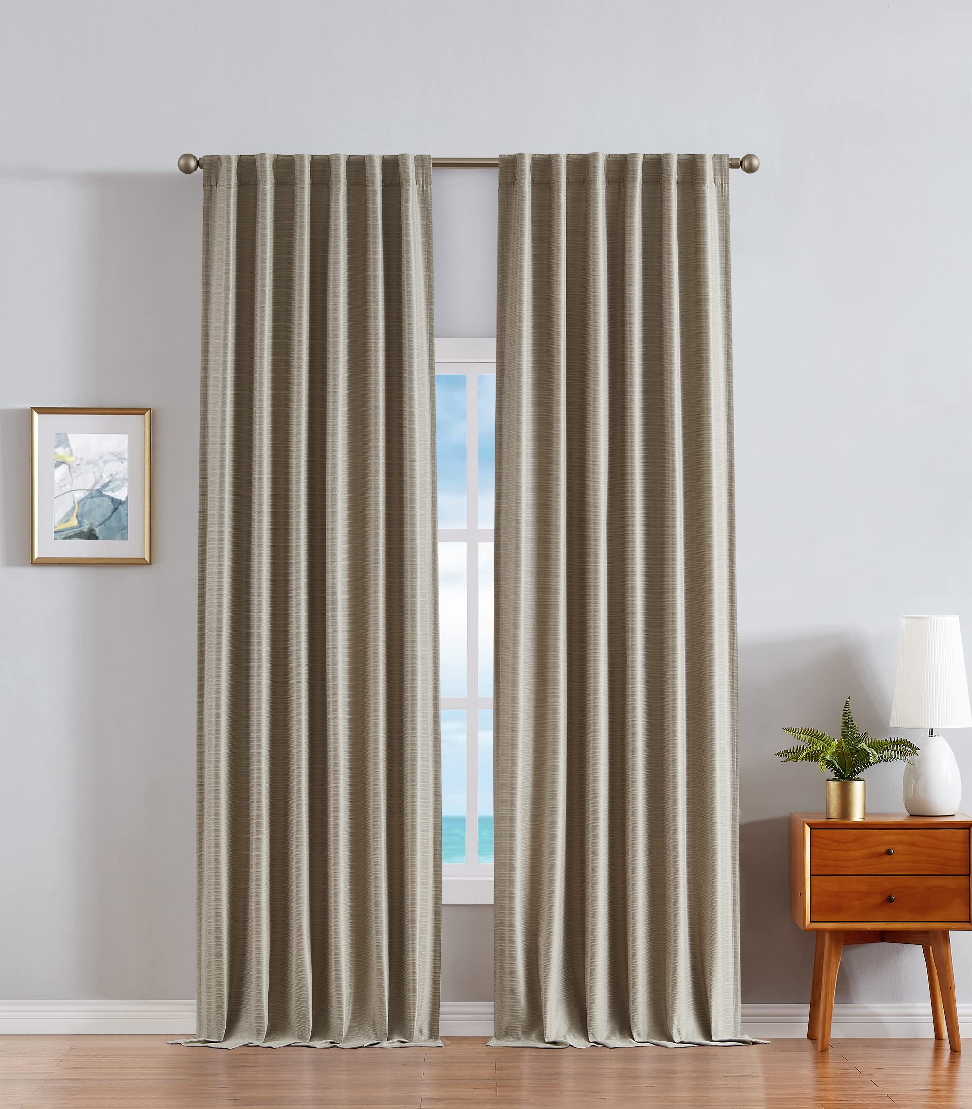 Nautica Robin Thermal Insulated Window Curtains - Room Darkening Woven Drapes Set of 2 (52x108 Inches), Natural Color for Living Room, Bedroom & Office - Energy Saving & Noise Reduction for Better Sleep & Privacy