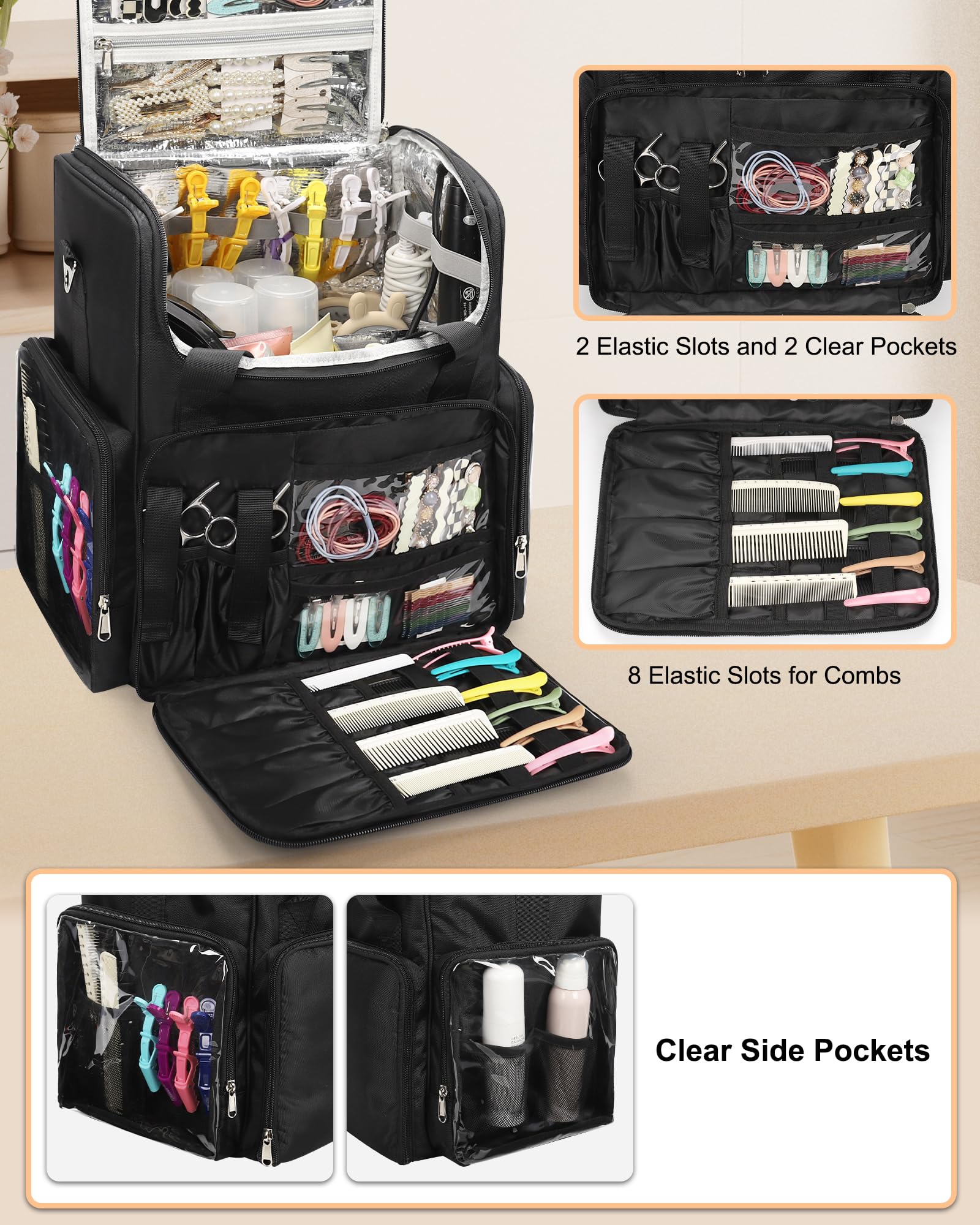 Relavel Professional Hair Stylist Travel Bag - Waterproof Cosmetology Organizer Case with Adjustable Dividers & Shoulder Strap - Perfect for Hairstylists, Barbers & Salon Professionals On-The-Go (Ideal for Travel, Mobile Services & Salon Storage)