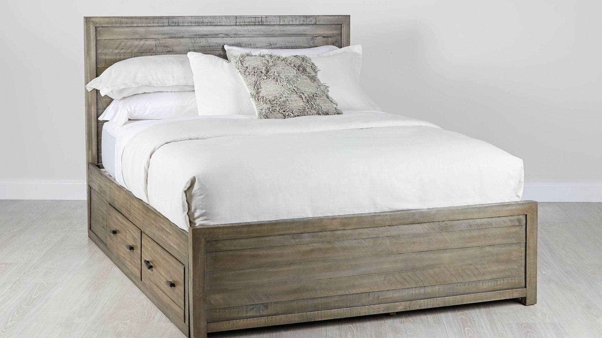 Whistler Grey Reclaimed Wood Platform Bed with 4 Storage Drawers - Queen & King Size - Perfect for Modern Bedroom, Guest Room & Small Space Organization