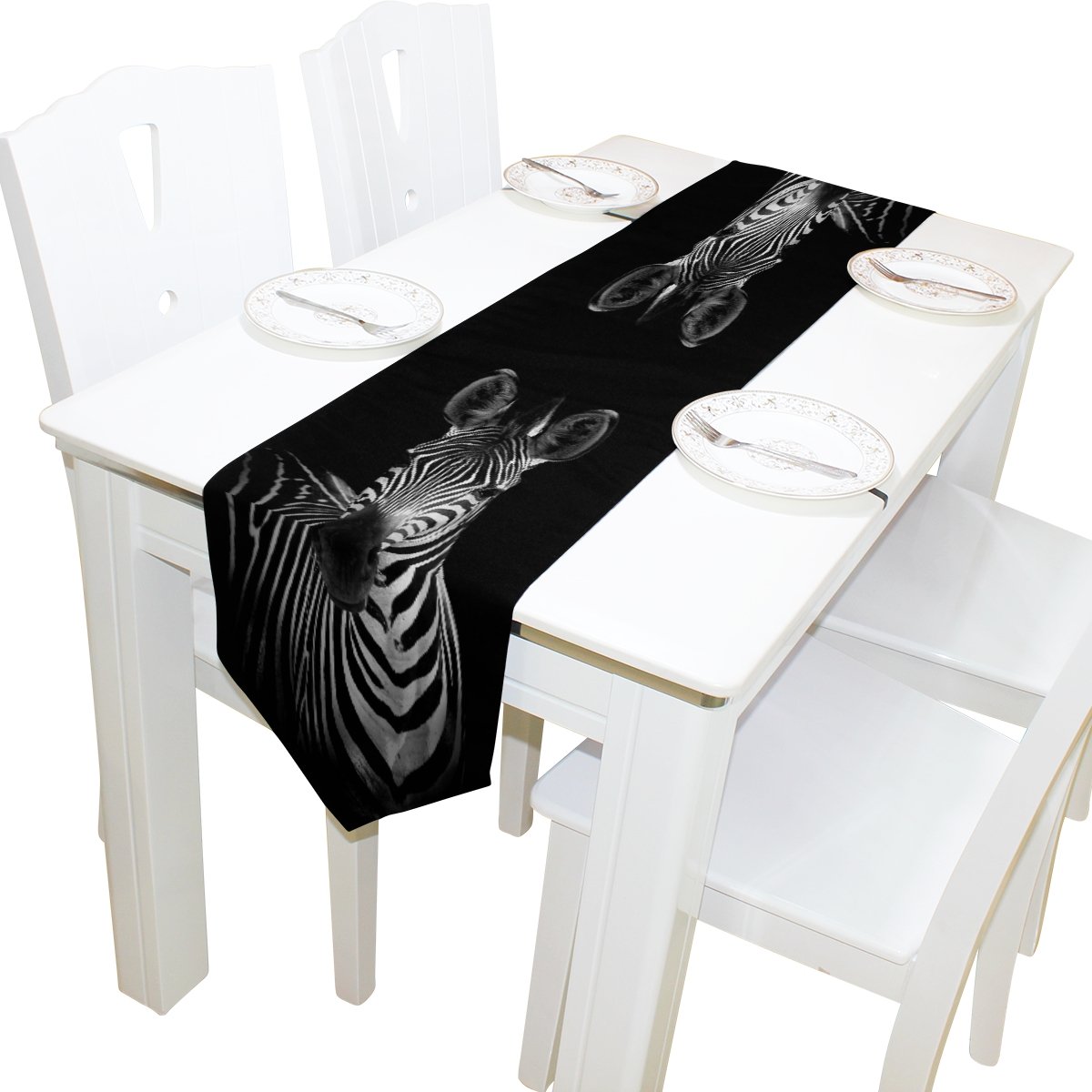 ALAZA Black Zebra Print Table Runner - 13x90 Inch Elegant Dining Table Cloth for Wedding, Party, Banquet & Home Decor - Stylish Coffee Table Mat for Kitchen, Dining Room & Event Decoration
