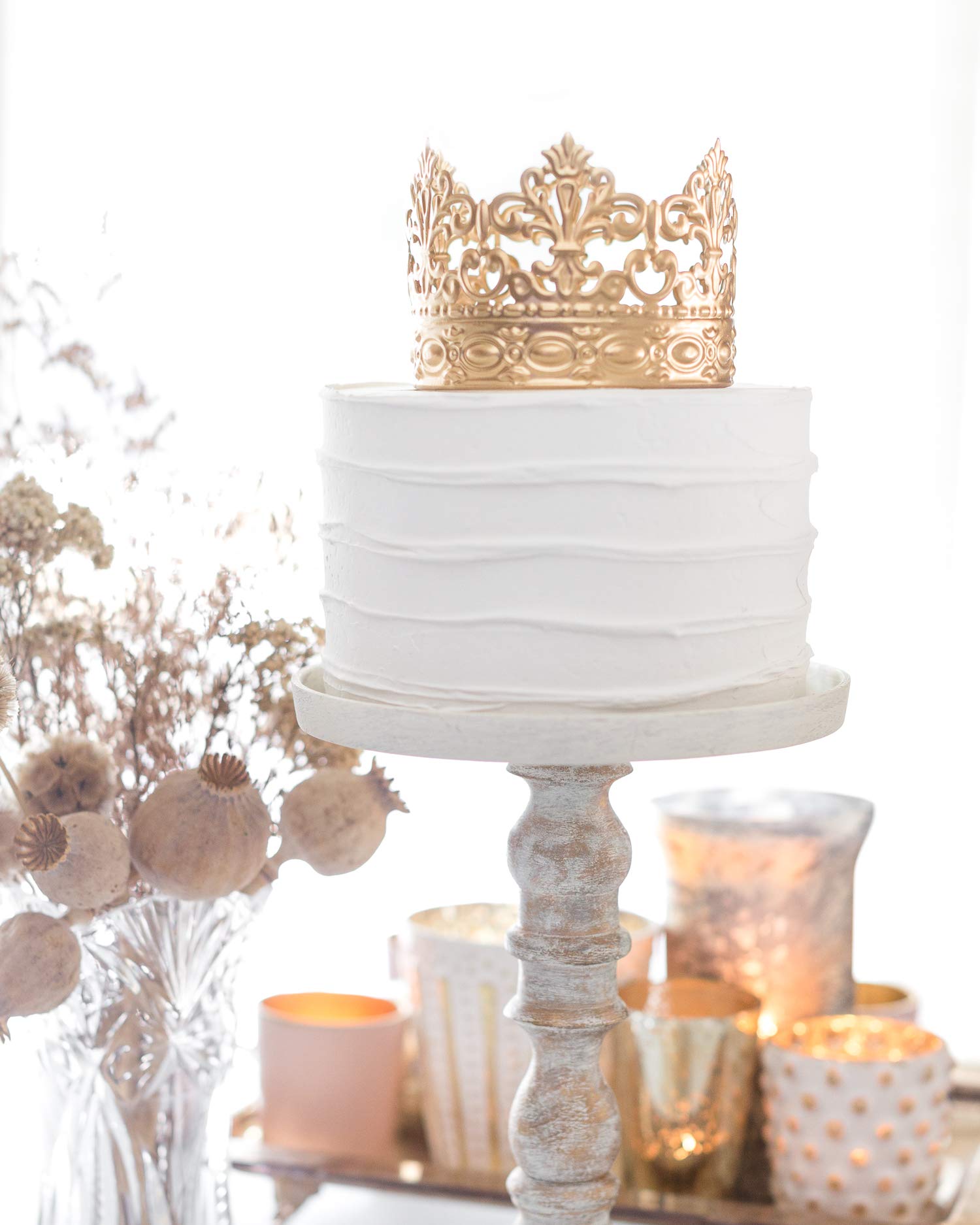 Gold Crown Cake Topper for Wedding Cakes - Small Princess Party Decorations - Alice in Wonderland Theme - Perfect for Birthday, Bridal Shower & Anniversary Celebrations