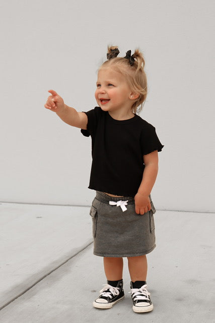 Stylish Ribbed Lettuce Trim Tee in Black - Perfect for Casual Outfits, Layering & Everyday Wear
