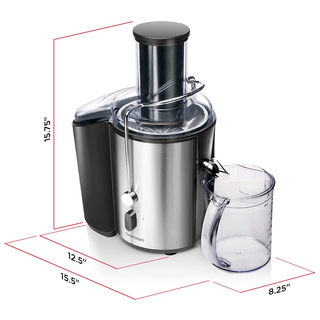 Chefman 2-Speed Electric Juicer with Extra-Wide Feeding Tube for Whole Fruits - Make Healthy Vegetable & Green Juice - Includes 1-Quart Pitcher & Foam Separator - Dishwasher Safe - Perfect for Smoothies, Detox Drinks & Healthy Breakfasts