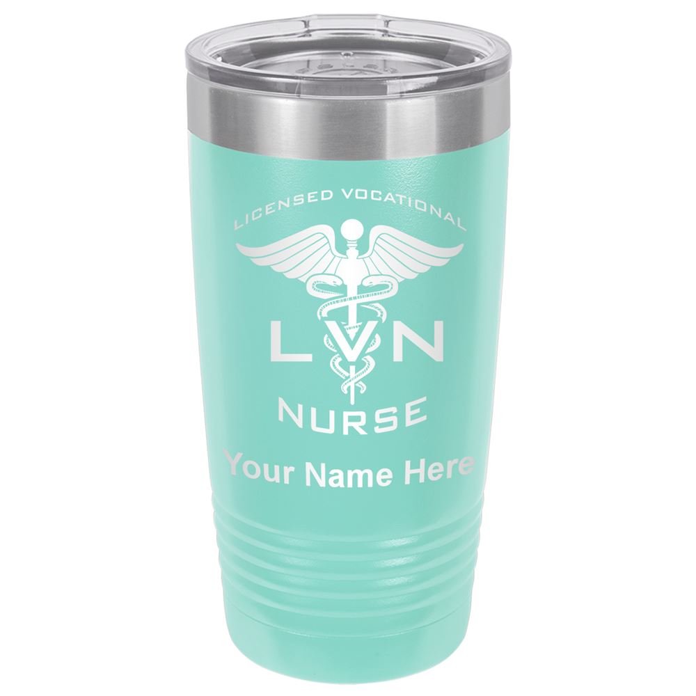 LaserGram 20oz Vacuum Insulated Stainless Steel Tumbler Mug with Personalized Engraving - Perfect Gift for LVN Licensed Vocational Nurses - Leakproof & Sweatproof - Great for Coffee, Tea & Cold Drinks at Work, School or Travel (Teal)