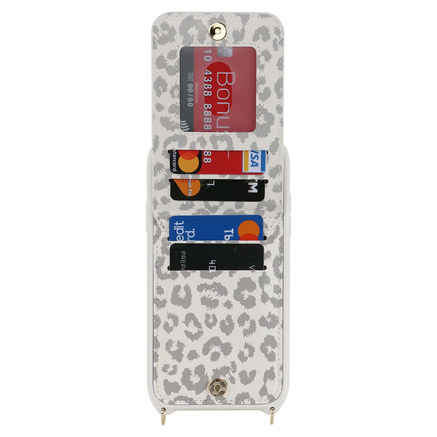 iPhone 13 Phone Case with Card Holder & Strap - Women's Crossbody Bag with Ring Stand & Zipper Wallet - White Leopard Print - Perfect for Travel, Shopping & Everyday Use
