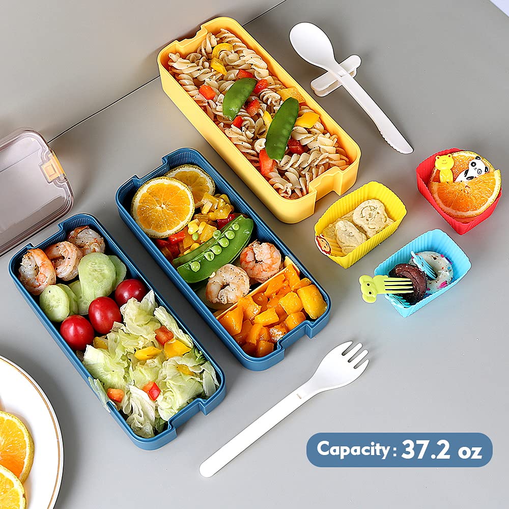 Adult Bento Box Lunch Box Set - 3 Tier Stackable Microwave Safe Containers with Sandwich Cutters & Insulated Lunch Bag | Perfect for Office, School & Picnic Meals
