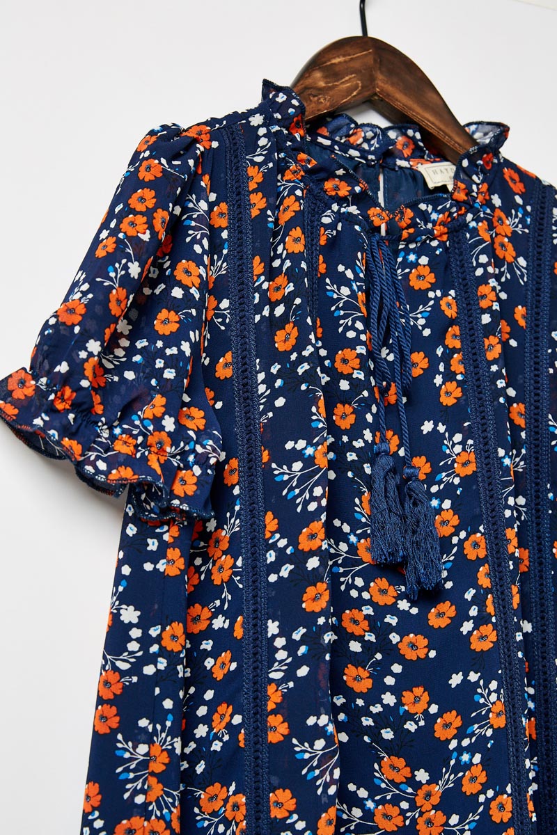 Floral Tassel Tie Tunic Top for Women - Boho Chic Blouse with Elegant Tassel Details | Perfect for Summer, Beach, and Casual Outings