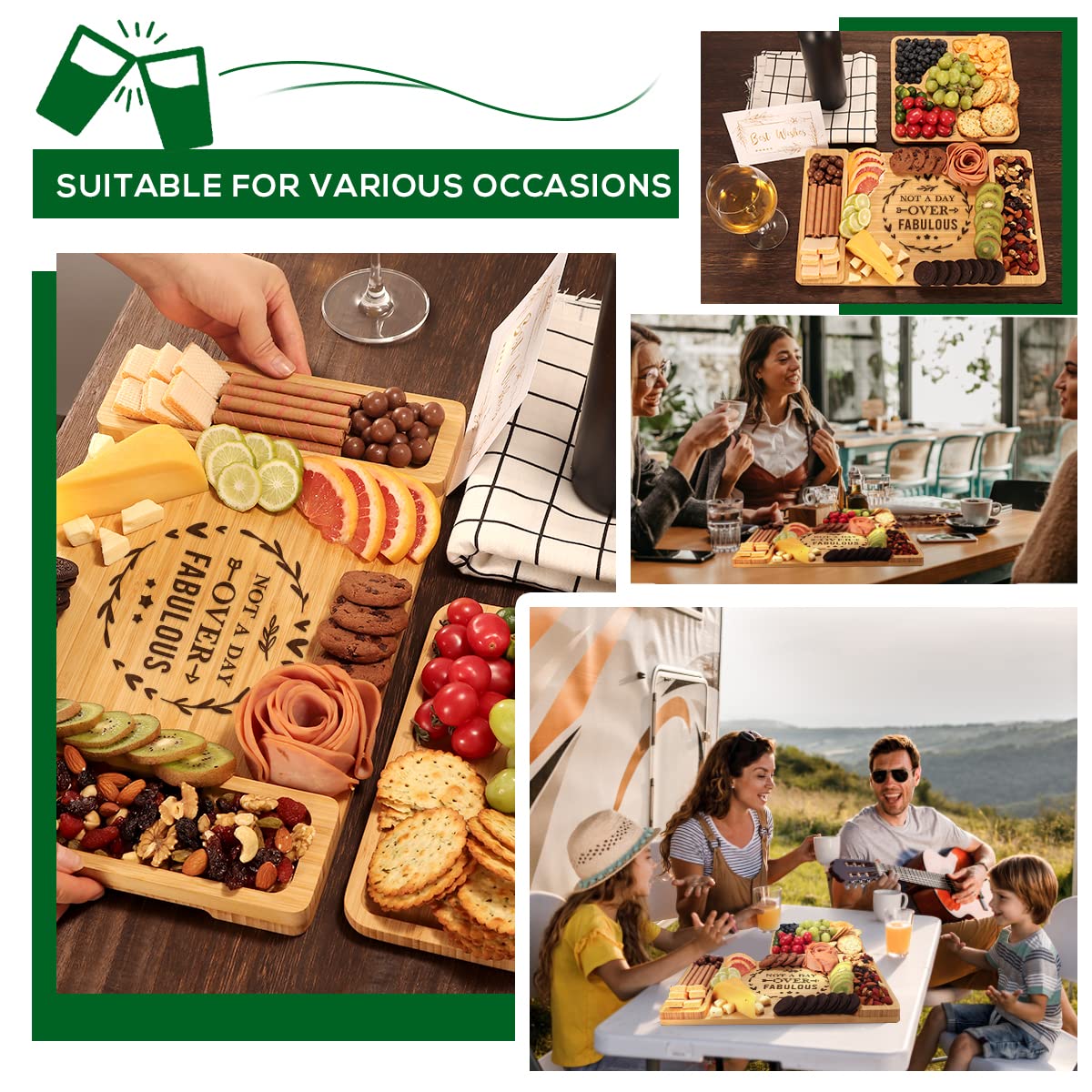 Not A Day Over Fabulous Cheese Board - Unique Birthday, Wedding & Christmas Gift for Women, Men, Parents, Friends, Coworkers, Couples, Daughters, Aunts & Sisters | Perfect for Wine Nights, Housewarming Parties & Special Occasions