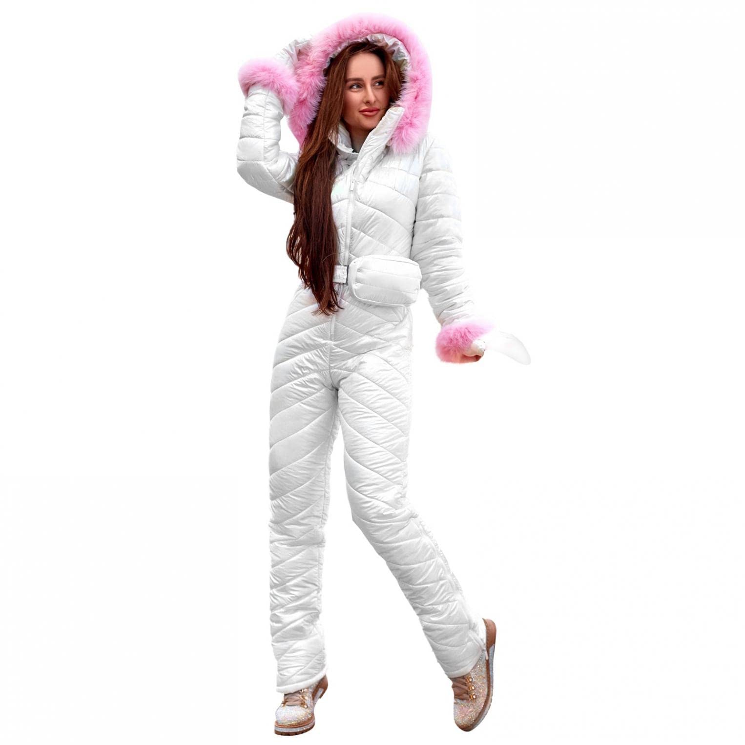 Women's Waterproof Snow Suits with Hooded Fur Collar - Ski Outfits, Winter Sports Jumpsuits & Onesies for Outdoor Activities | Perfect for Skiing, Snowboarding & Cold Weather Adventures