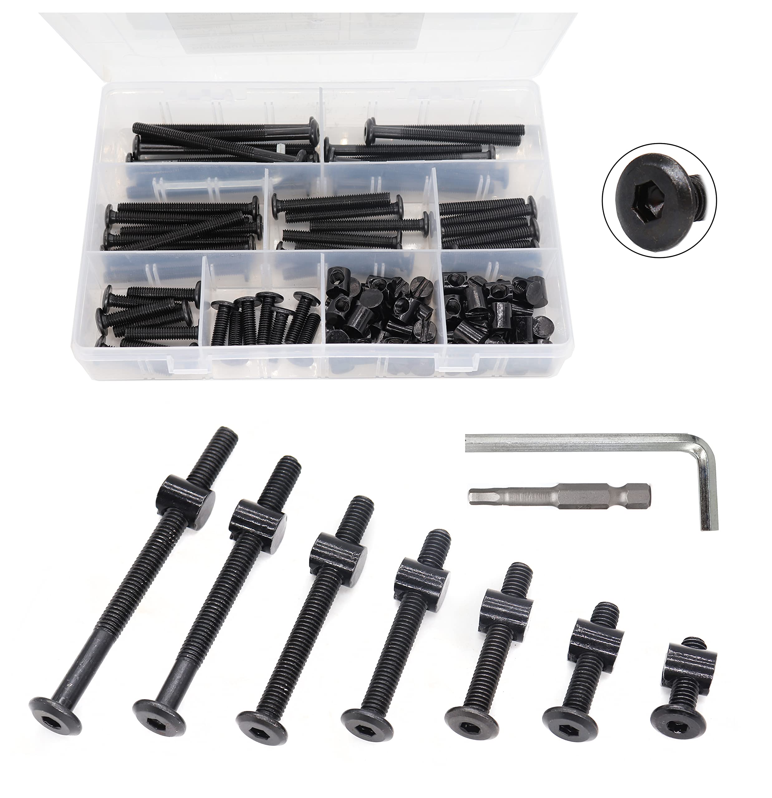 Baby Crib Screw Kit 100pcs M6 Black Hex - Furniture Hardware Replacement for Beds & Chairs