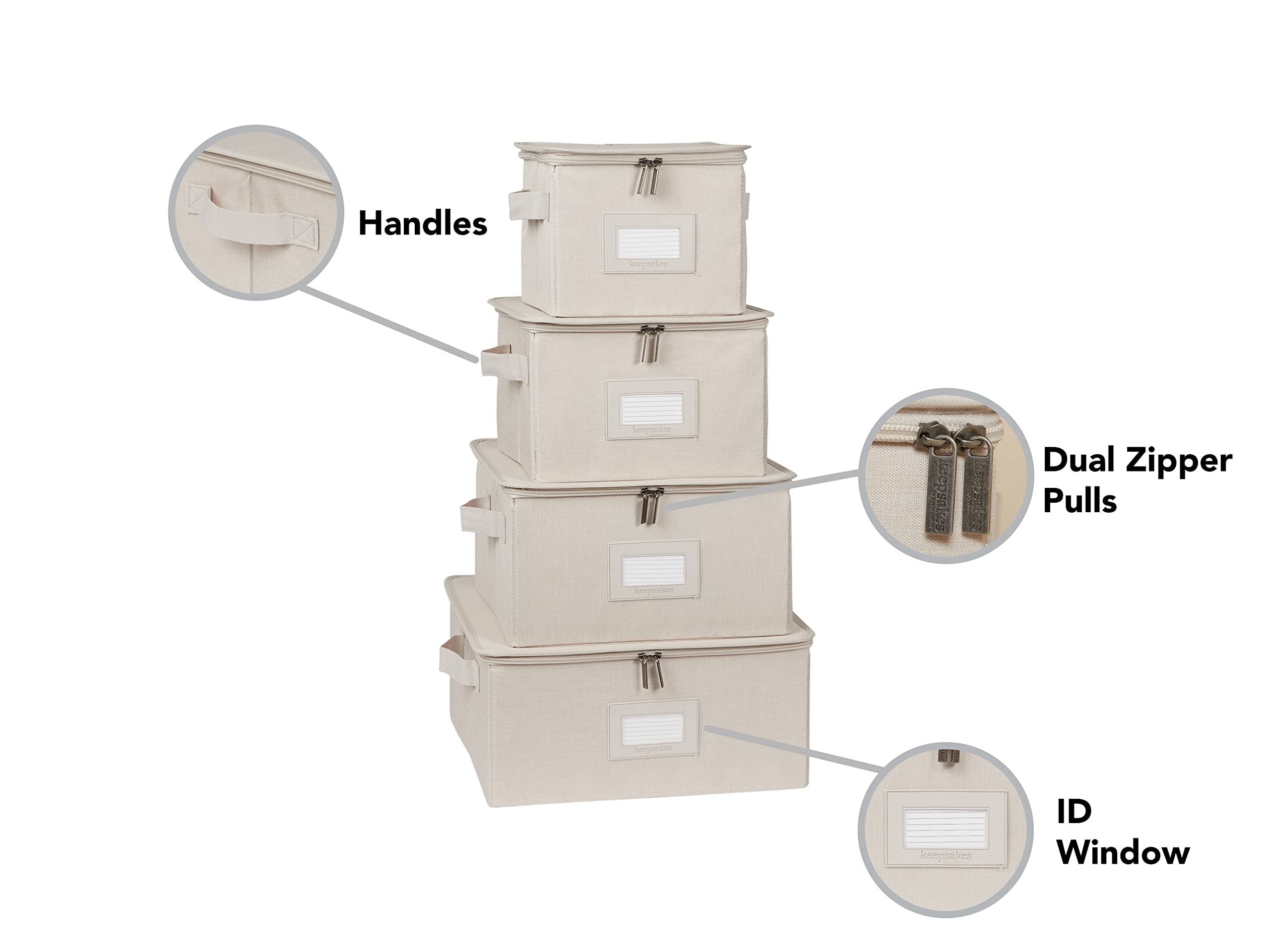 Covermates Keepsakes Dish Storage Box – Stackable Organizer with Reinforced Handles for China & Fine Dining Storage, Beige Heather | Perfect for Kitchen Organization, Holiday China Display & Heirloom Protection