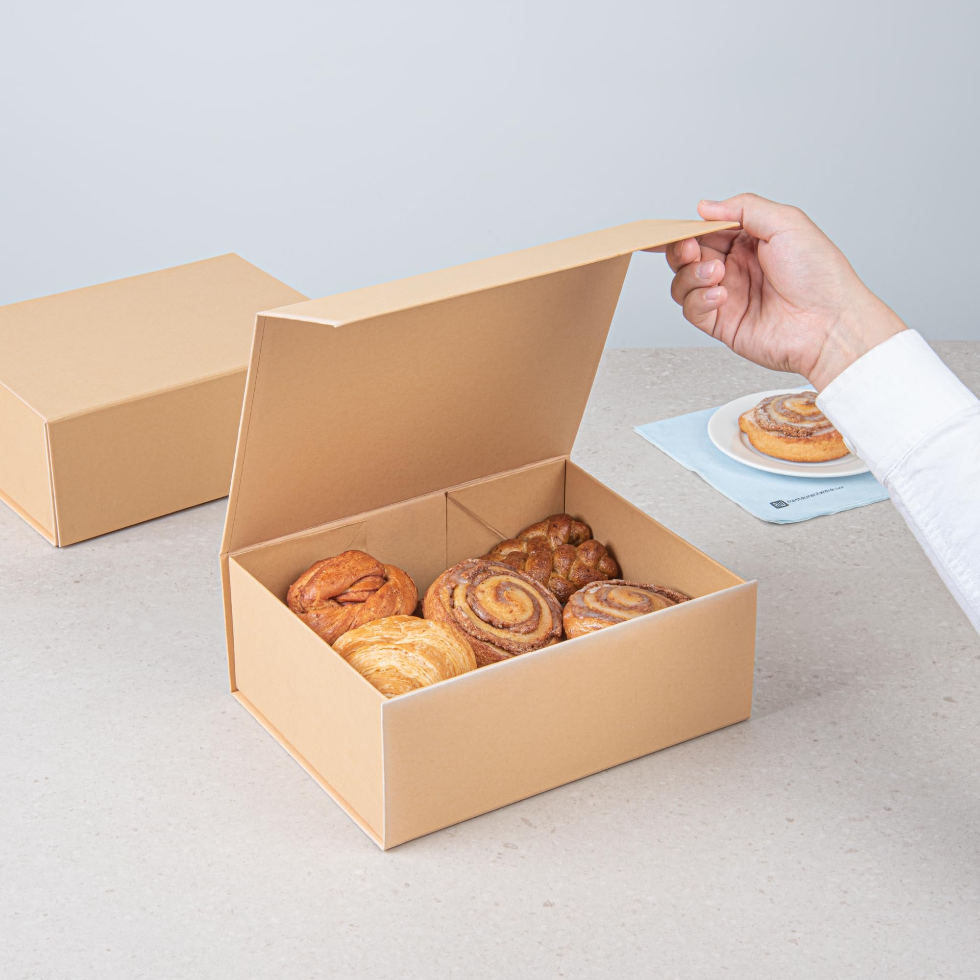Restaurantware 10.5 x 8 x 4 Inch Magnetic Gift Boxes - Set of 10 Collapsible Kraft Paper Luxury Storage Boxes with Built-In Lid | Food Safe & Grease-Resistant | Perfect for Groomsman Gifts, Bridesmaid Proposals, Wedding Favors & Party Decorations