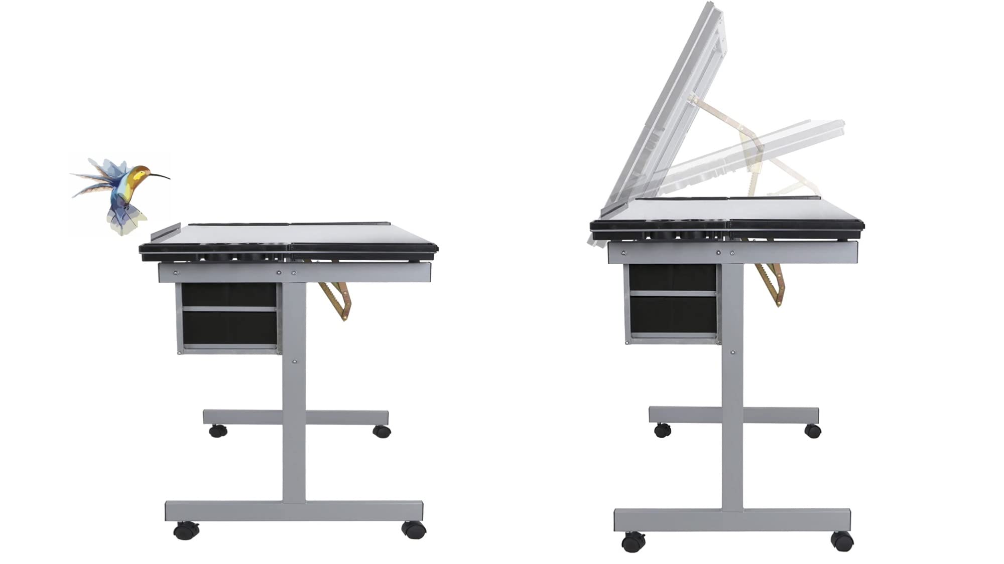 Adjustable Glass Drafting Table - Diamond Art Desk & Versatile Craft Station for Artists, Painters & Students - Perfect for Home Office & Studio Workspaces - Silver