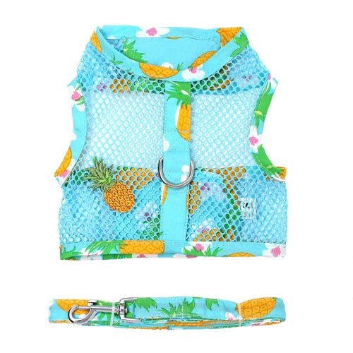 Cool Mesh Dog Harness with Leash - Breathable & Adjustable Pet Vest for Small Medium Large Dogs - Pineapple Luau Print - Perfect for Walking, Hiking & Outdoor Adventures