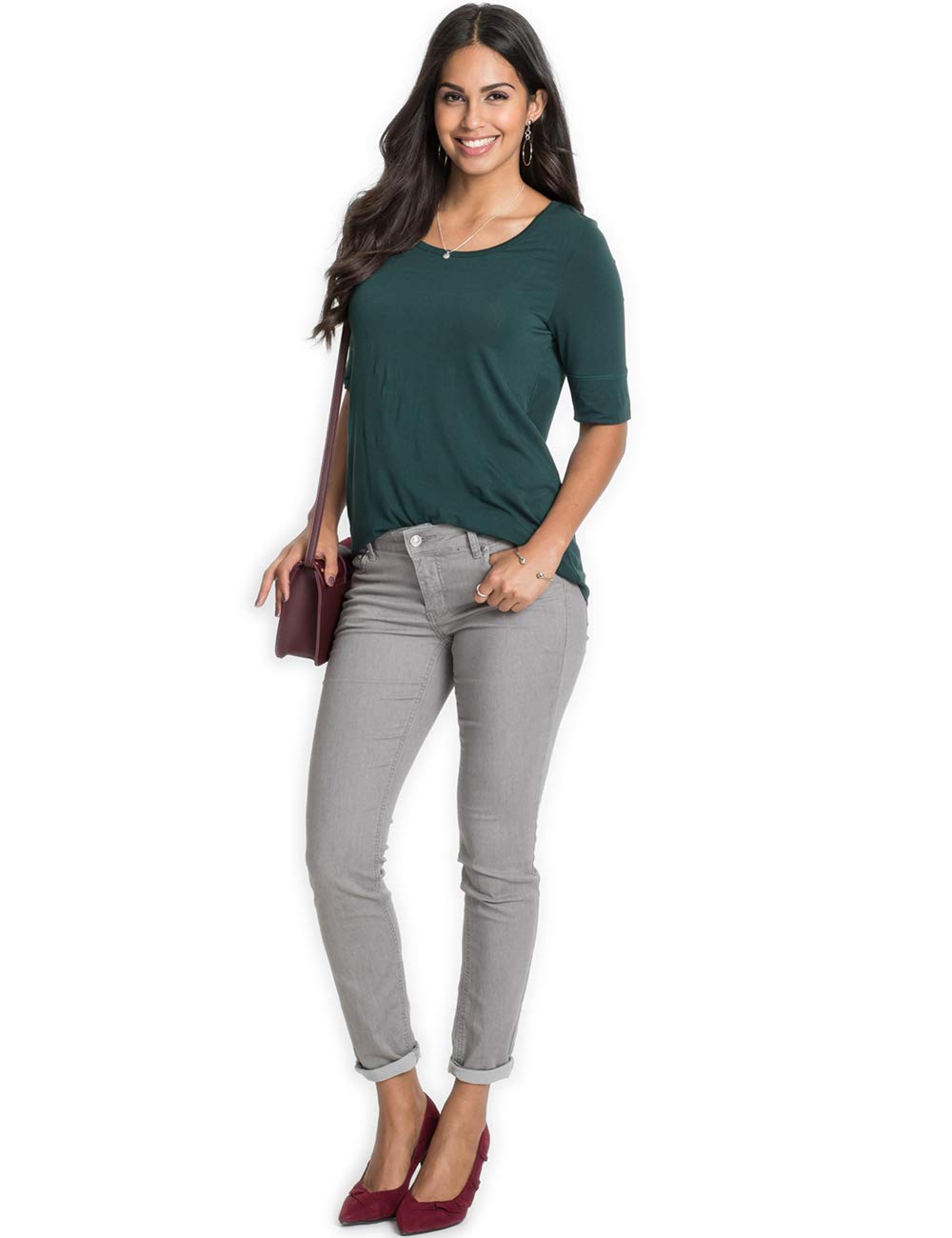 Women's Elbow Length Sleeve Cotton Blouse - Summer Casual Tunic Tee Shirt for Work, Travel & Everyday Wear | Breathable & Comfortable Top