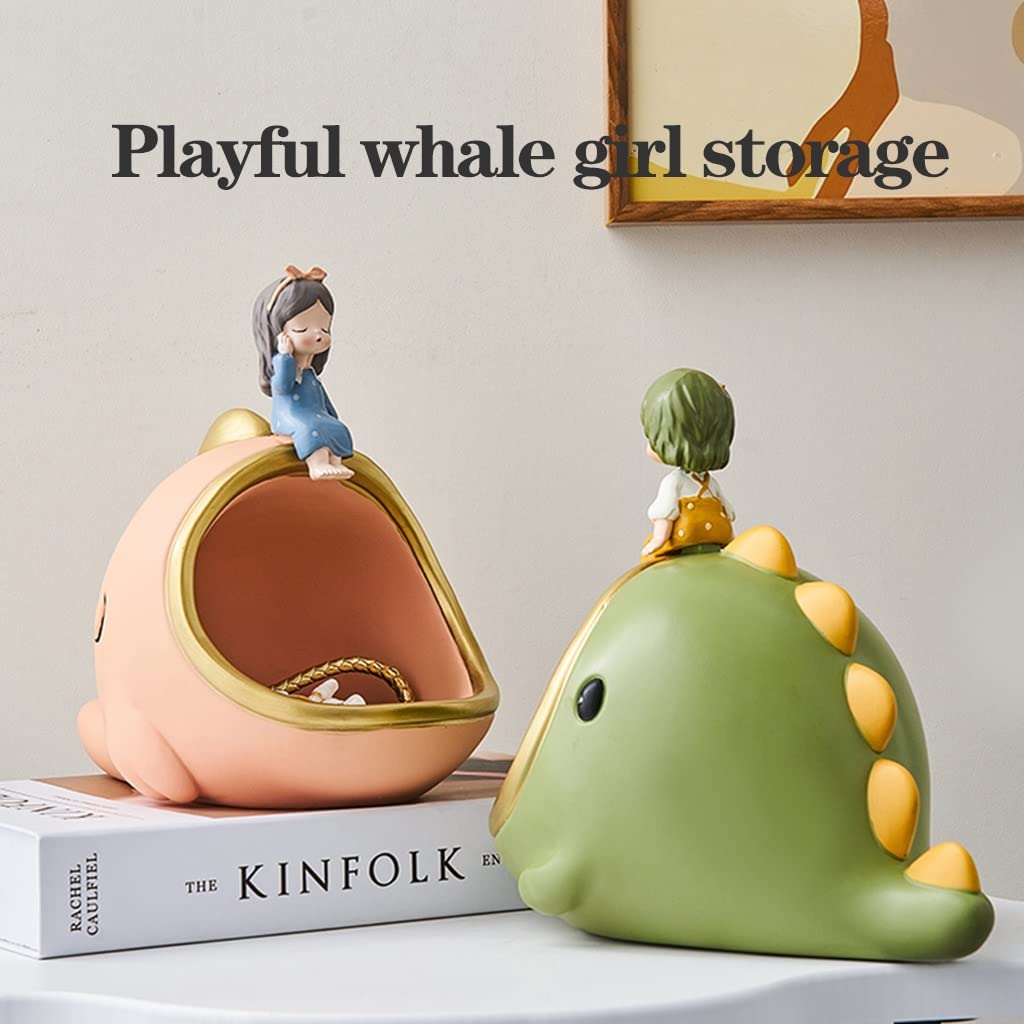 Modern Catchall Tray & Key Bowl - Decorative Resin Entryway Organizer with Lovely Girl Figurine for Jewelry, Rings, and Keys Storage | Home Decor Accent for Entry Table, Bedroom Dresser, or Office Desk (Green)