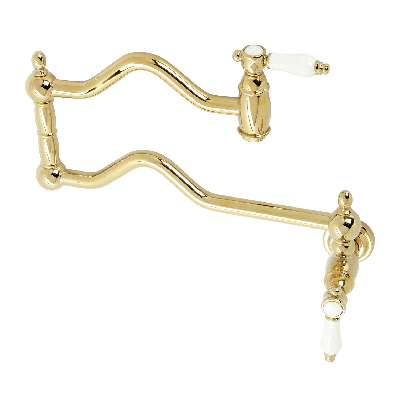 Bel Air KS2102BPL Two Handle Pot Filler Faucet - Polished Brass Finish - Wall Mounted Kitchen Sink Faucet for Easy Cooking & Filling Large Pots (Ideal for Home Chefs & Busy Kitchens)