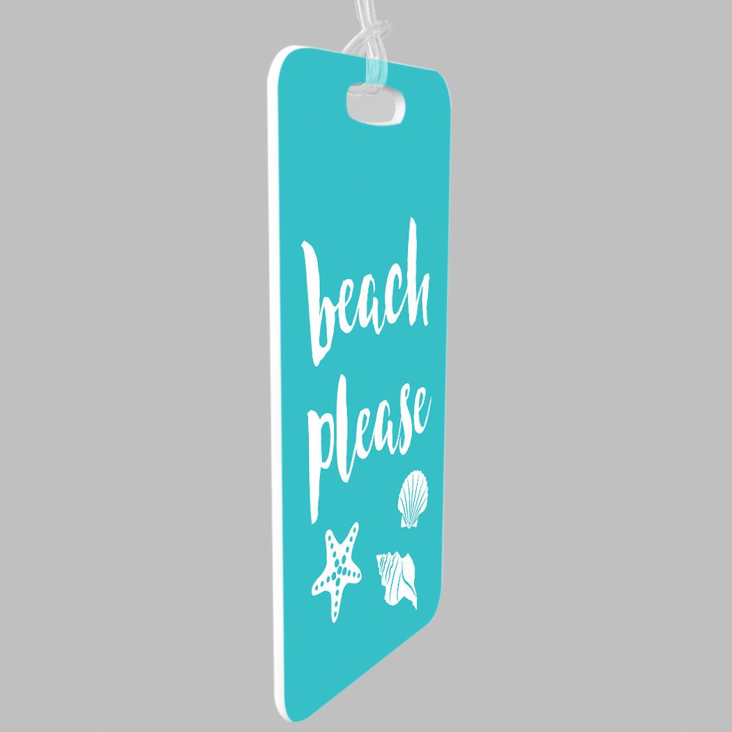 Custom Beach Please Luggage Tag - Small Teal Bag Tag with Personal Info on Back - Perfect for Travel, Vacation & Suitcase Identification