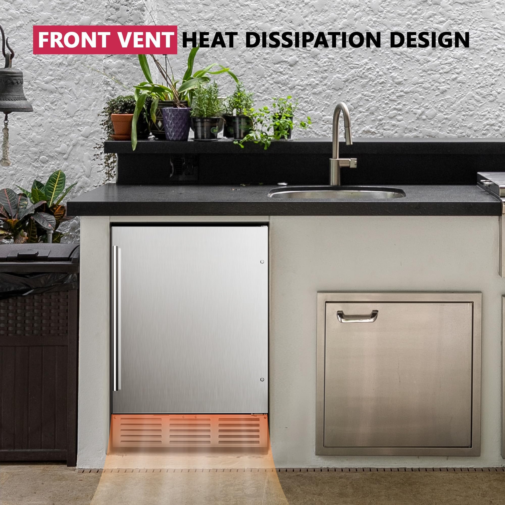 24 Inch Undercounter Beverage Refrigerator - 180 Can Capacity Stainless Steel Mini Fridge for Soda, Beer & Wine - Perfect for Home, Kitchen, Patio & Outdoor Entertaining