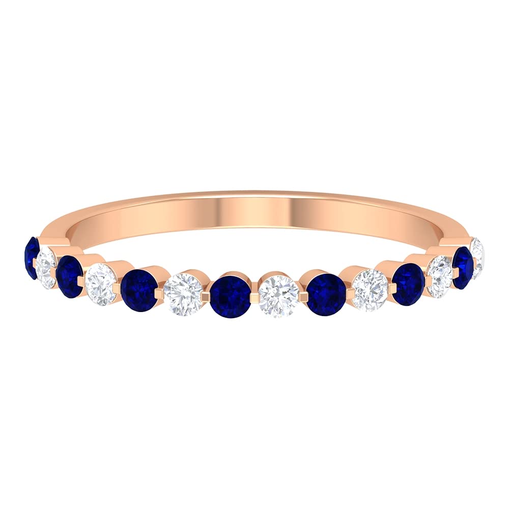 0.75 CT Blue Sapphire and Diamond Half Eternity Ring | 14K Solid Gold Floating Sapphire Engagement Ring for Women | Perfect for Anniversaries, Weddings & Special Occasions