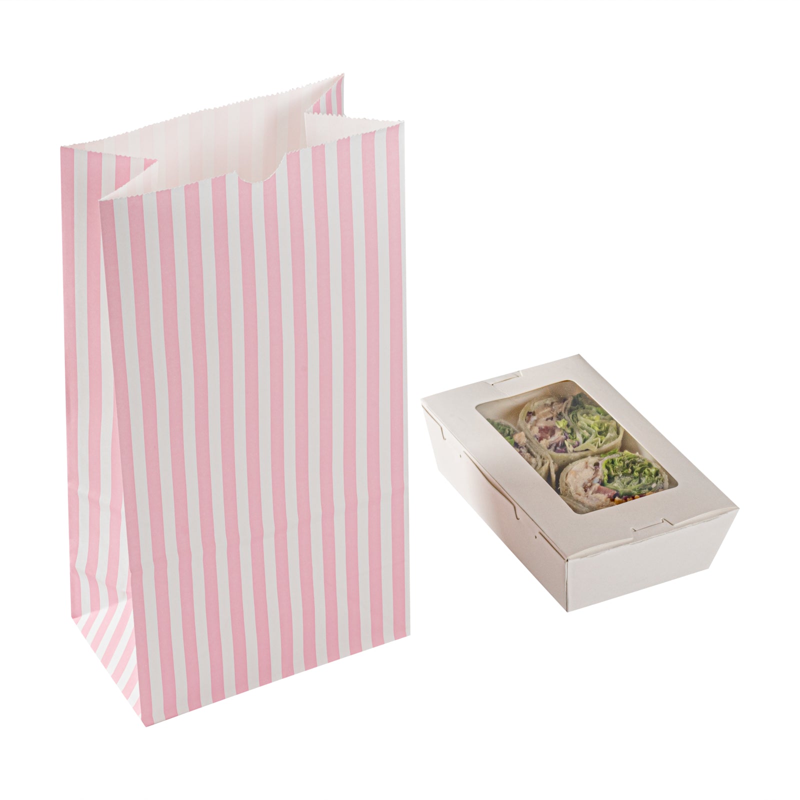 Pink and White Striped Paper Bags - 6 lbs Capacity, 6 x 3.5 x 10.75 Inches - Pack of 100 - Perfect for Party Favors, Gift Packaging, and Retail Shopping Bags